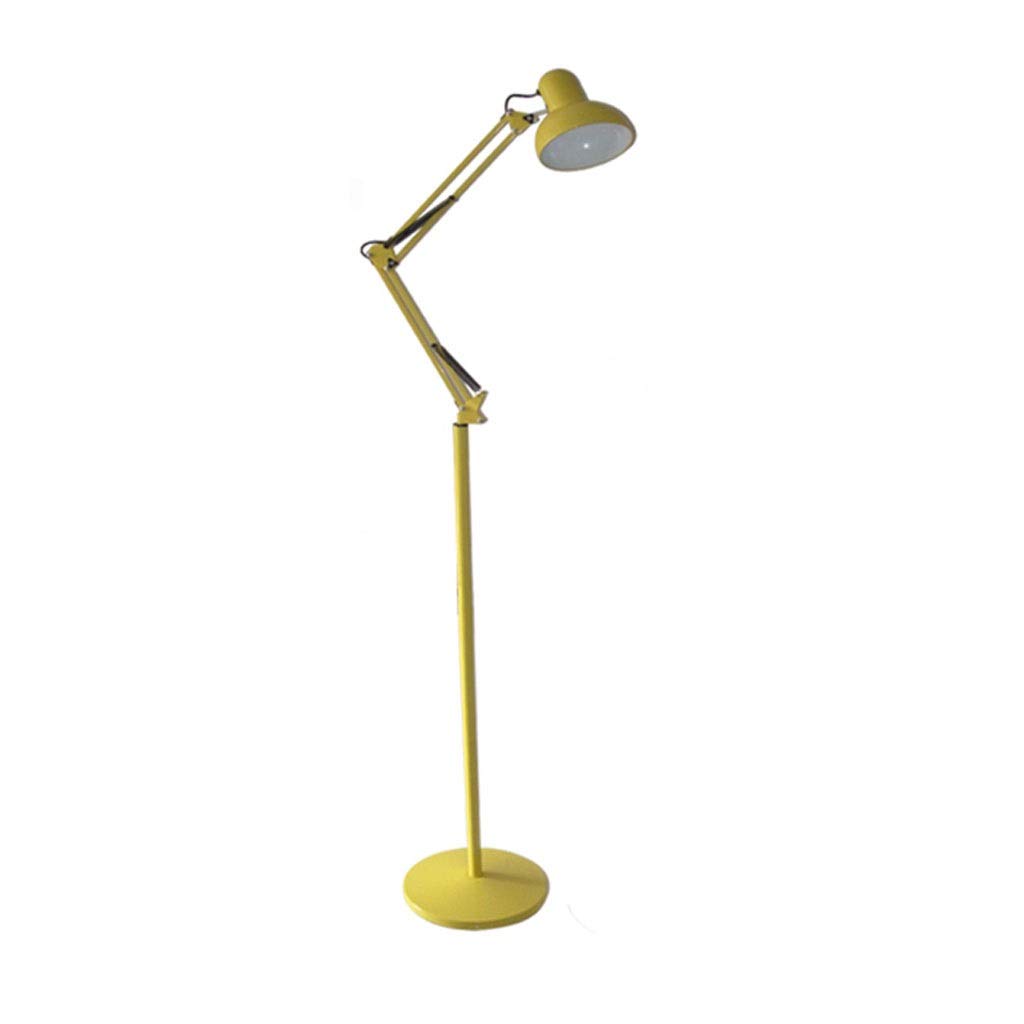 Modern LED Floor Lamp with Long Adjustable Arm & Round Lampshade - Remote Control Standing Light for Bedroom, Living Room & Office - Warm Yellow Reading Light with Wrought Iron Base (Ideal for Night Reading & Cozy Ambiance)