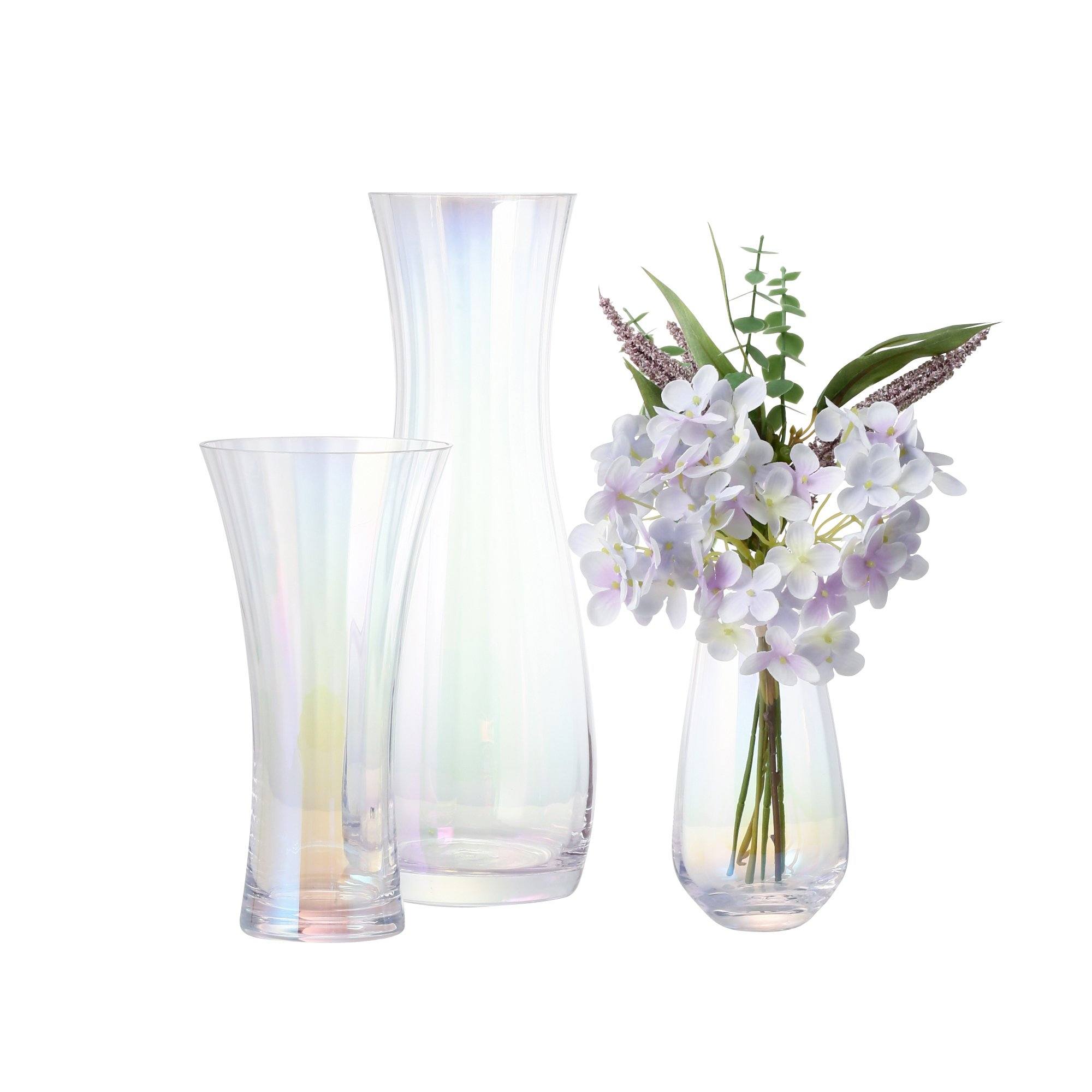 Luster Flower Vase - Medium Clear Glass Vase for Fresh or Artificial Flowers - Perfect for Home Decor, Wedding Centerpieces, and Tabletop Arrangements