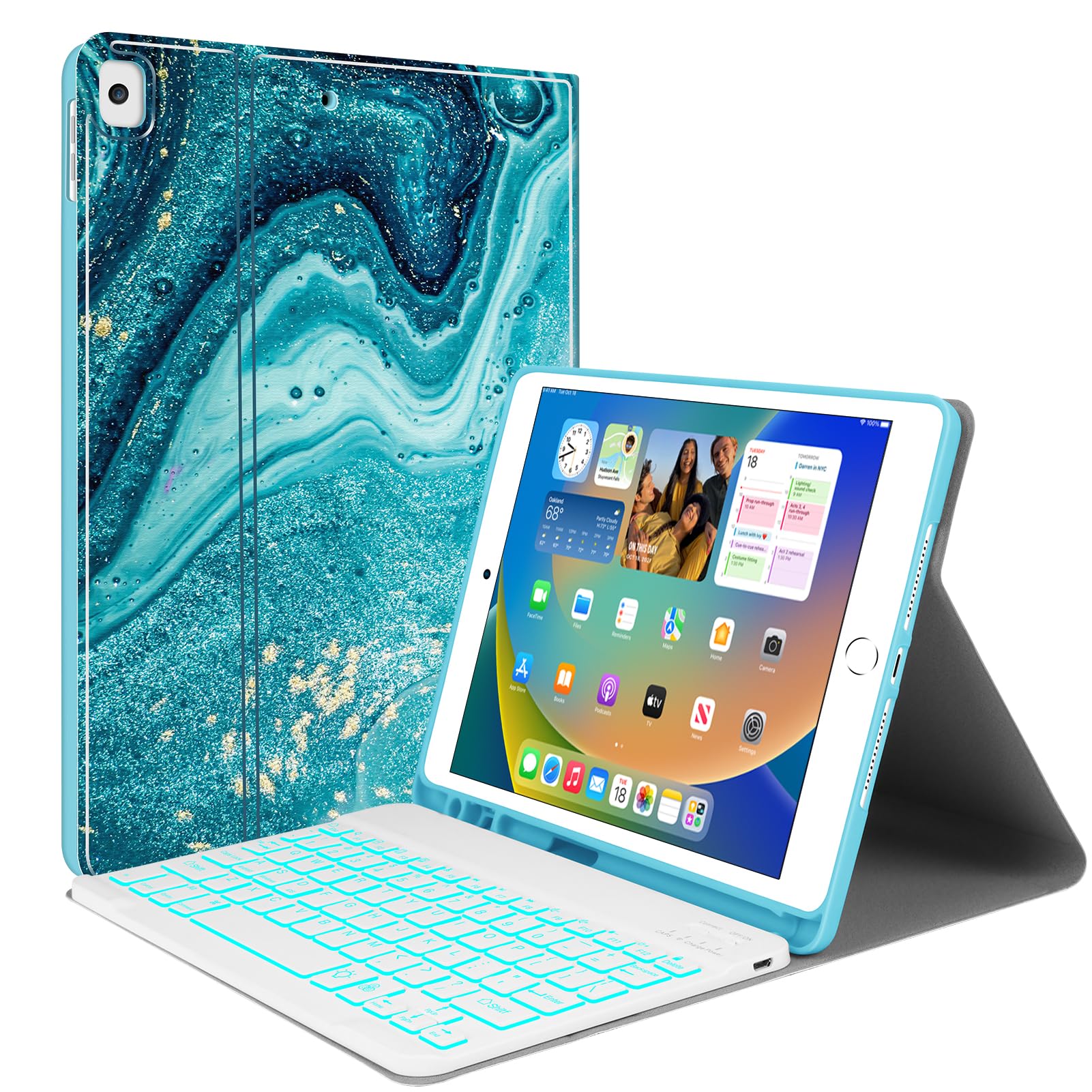 Backlit Wireless Detachable Keyboard Case for iPad 10.2 (9th/8th/7th Gen) & iPad Air 10.5 (3rd Gen) & iPad Pro 10.5 - Ultra Thin Smart Folio Stand Cover with LED Backlight (Blue) | Perfect for Typing, Work, Study & Travel