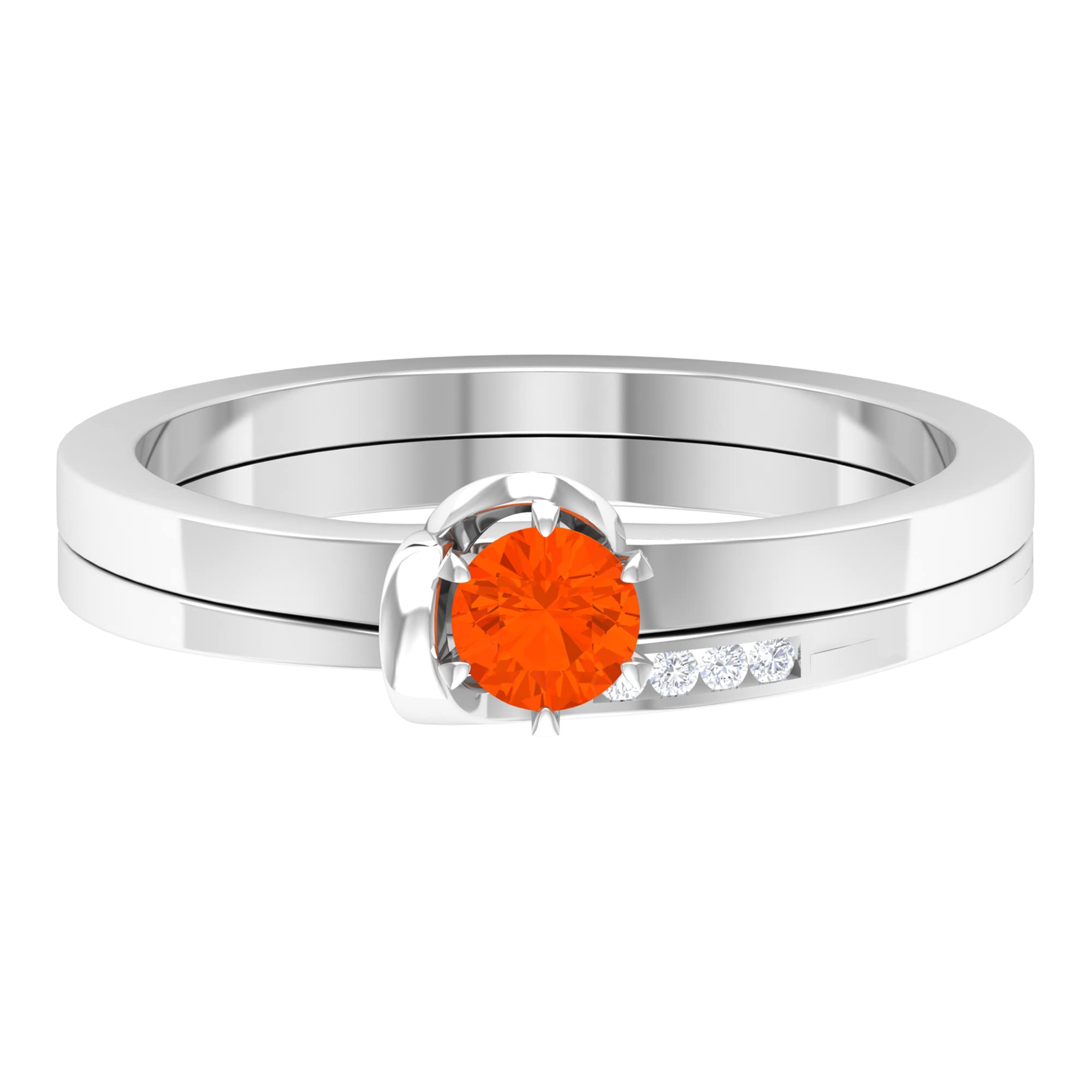 1/4 CT Fire Opal and Diamond Ring - 4mm Round Cut Solitaire Engagement Ring Set in 14K Solid Gold | Minimalist Wedding Band for Women, Anniversary Gift, Bridal Jewelry, Everyday Elegance