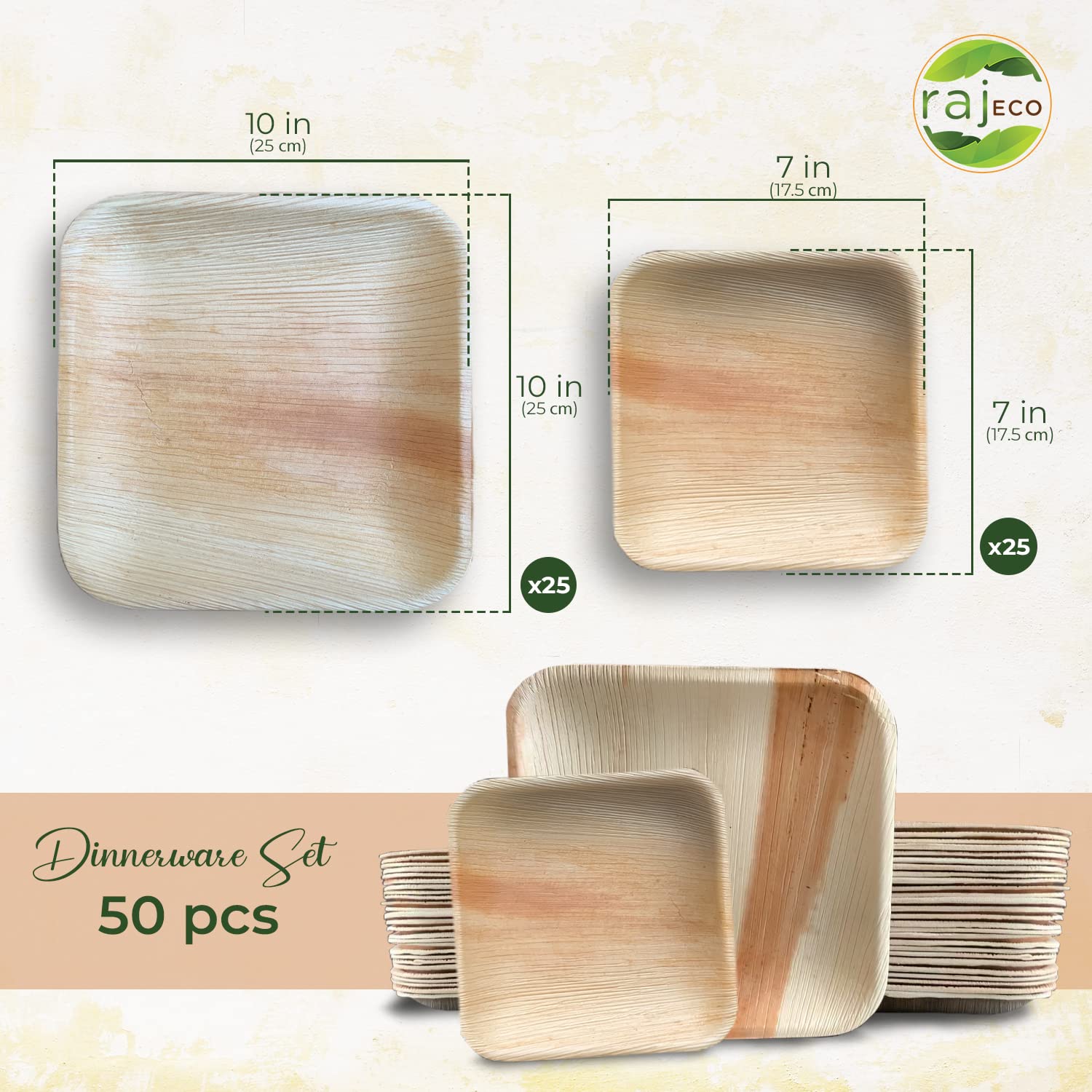 Eco-Friendly Raj Palm Leaf Plates [50-Pack] - 10