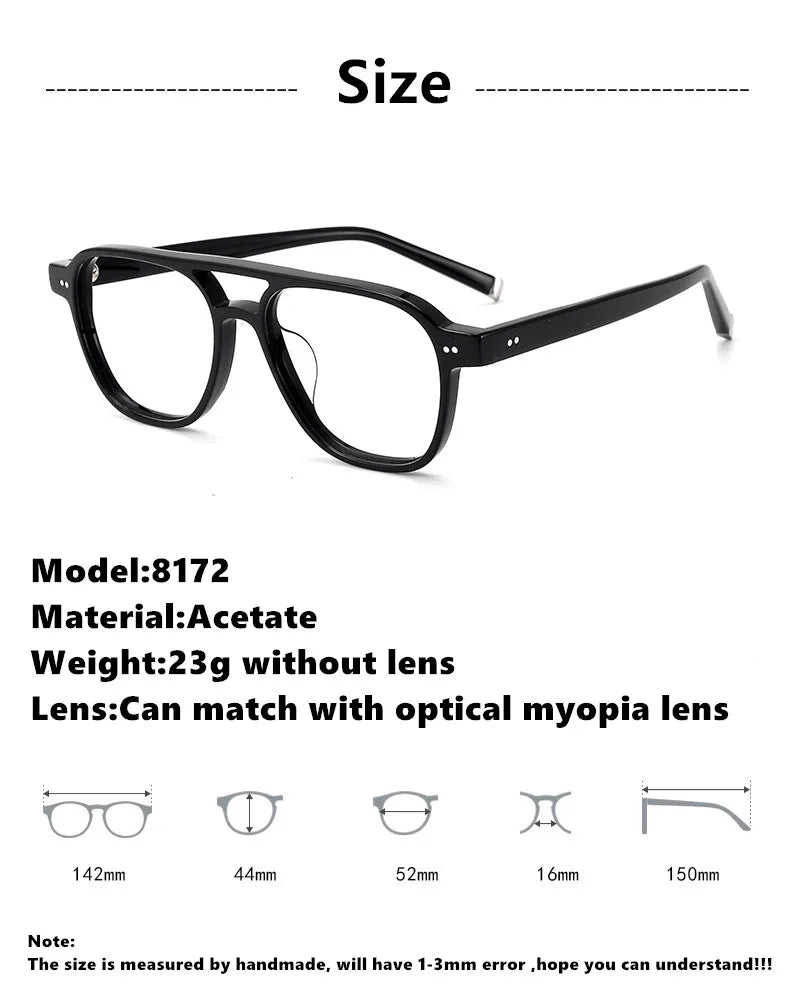 Aimee Unisex Full Rim Square Double Bridge Acetate Eyeglasses 8172 - Stylish & Durable Eyewear for Men & Women - Perfect for Work, Reading & Fashion Accessories