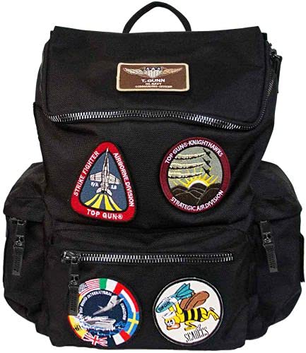 Top Gun Military Style Nylon Backpack with Custom Patches - Durable Black School & Travel Backpack for Men, Women - Perfect for College, Hiking, Commuting & Everyday Use