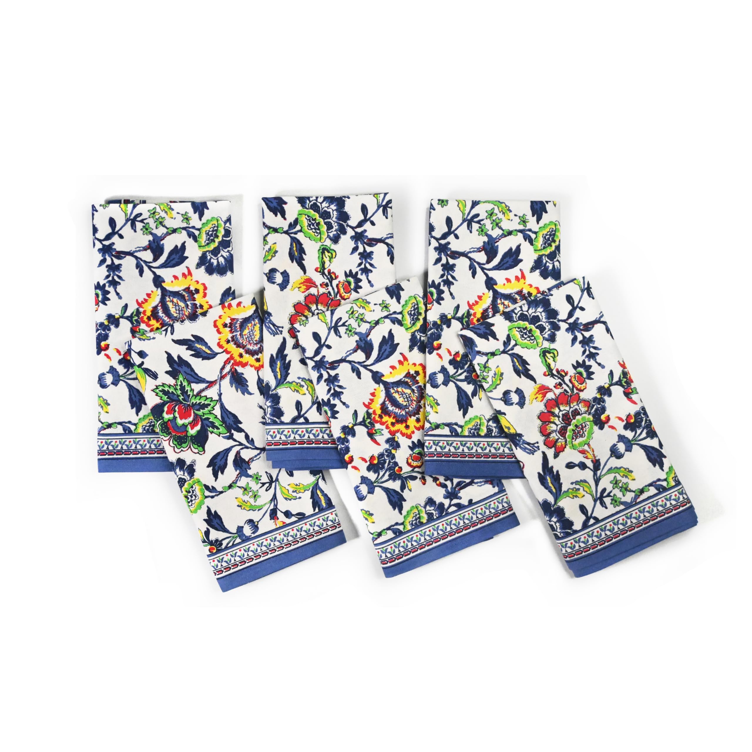 FINGERCRAFT 6-Pack Cotton Kitchen Towels - Soft, Absorbent for Home & Kitchen - Blue Floral 20x30in