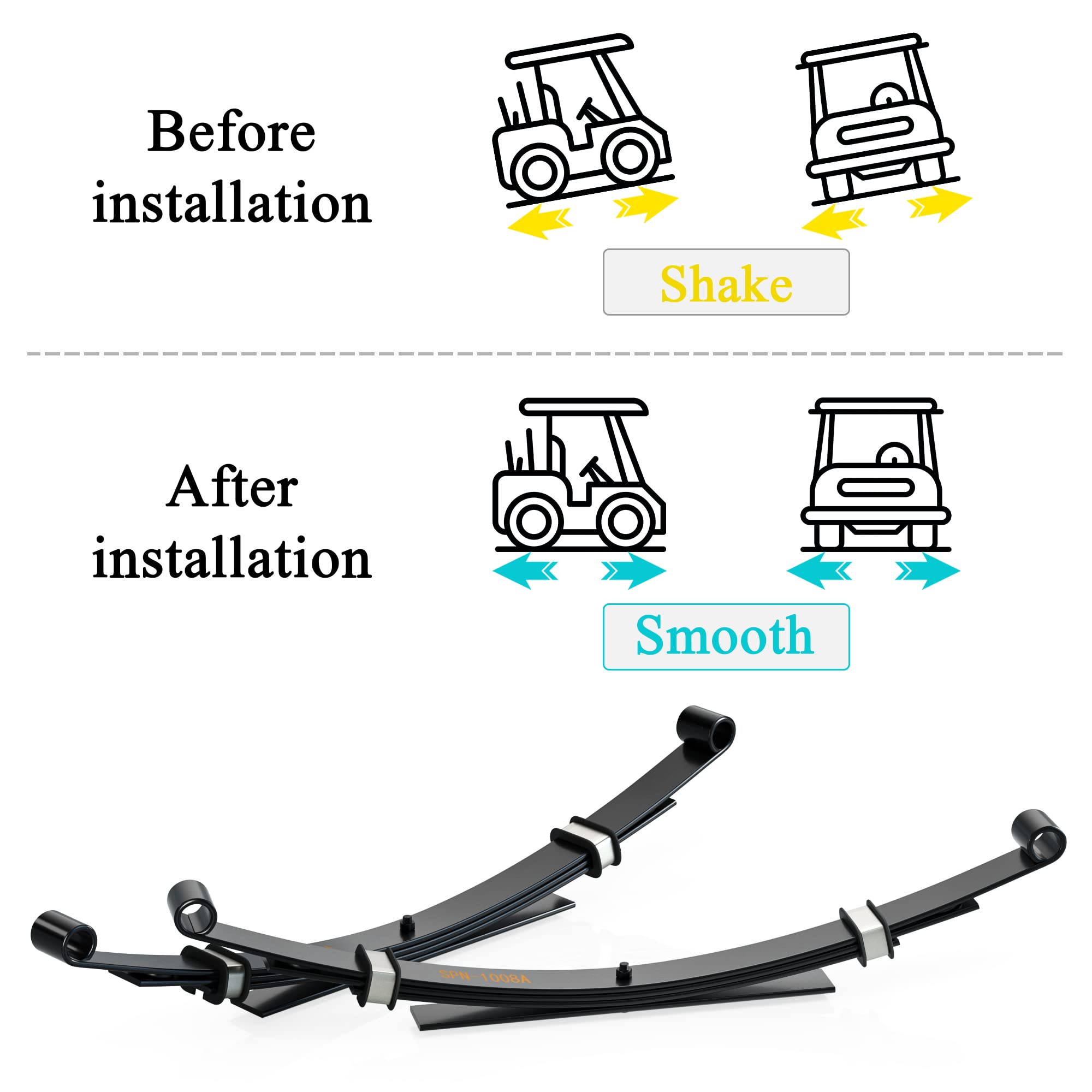 Heavy Duty 4-Leaf Spring Kit with Bushings & Sleeves for EZGO TXT Golf Cart 1995-2013 - Replacement Suspension Parts for Smooth Ride on Golf Courses & Campuses