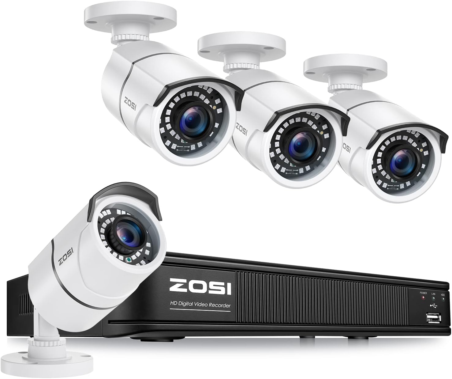 ZOSI 8 Channel 5MP Lite H.265+ DVR Security Camera System with 4 x 1080p Weatherproof Bullet Cameras - 120ft Night Vision, 105° Wide Angle for Home & Business Surveillance (No HDD) - Ideal for Indoor/Outdoor Monitoring, Backyard Security & 24/7 Property Protection