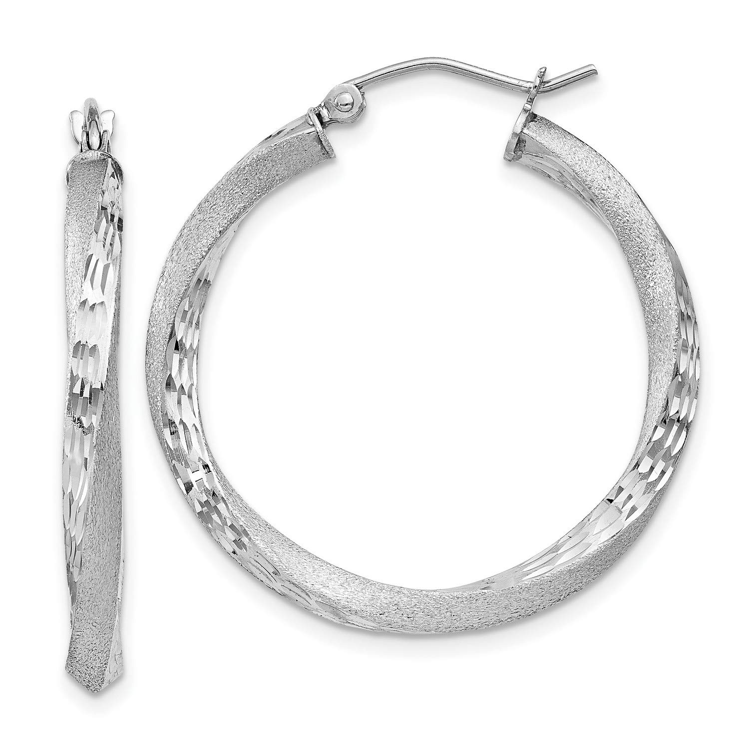 Sterling Silver 3mm Satin & Polished Twisted Hinged Hoop Earrings 31x29mm - Elegant Everyday Jewelry for Women, Perfect for Work, Date Night & Special Occasions
