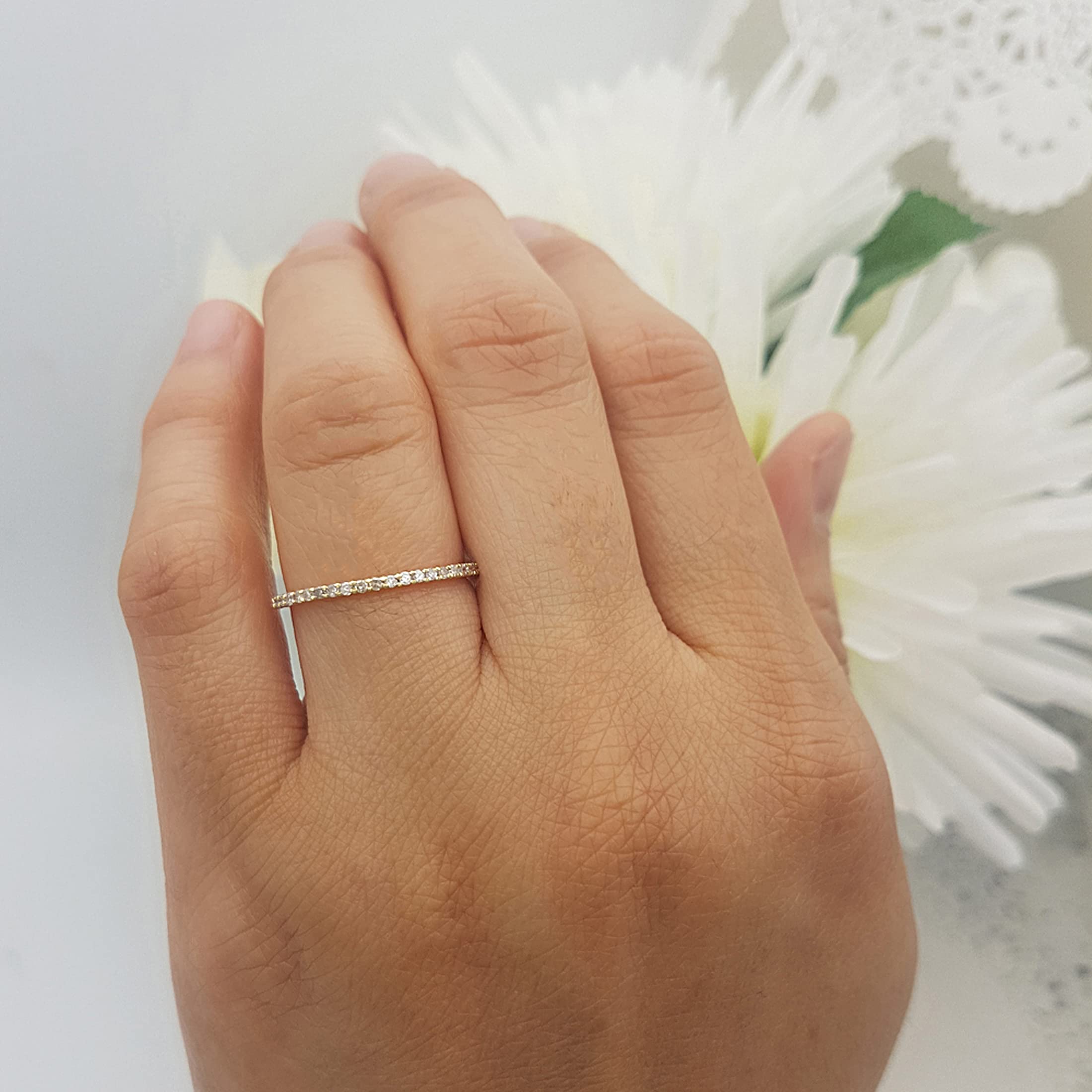 0.15 Cttw Round White Diamond Stackable Wedding Band for Women - 10K Solid Gold Minimalist Ring - Perfect for Engagement, Anniversary & Everyday Wear