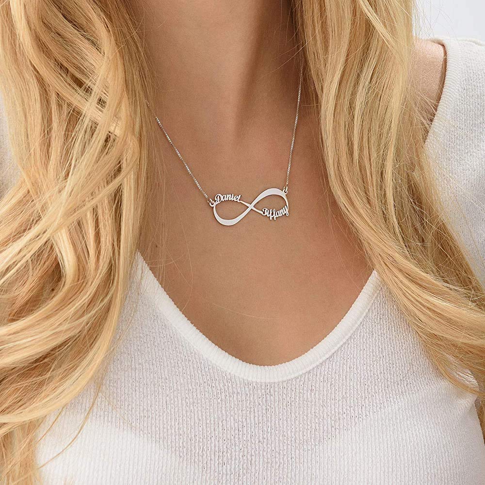 Custom Infinity Name Necklace Personalized with 1-8 Names - Engraved Family Promise Necklace for Women - Perfect Mother's Day Gift for Mom - Birthday, Anniversary & Special Occasion Jewelry