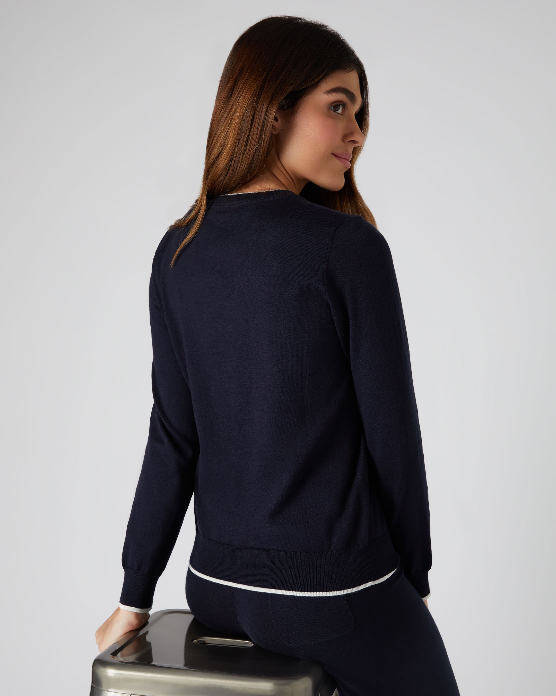 Soft Women's Cashmere Cotton Blend Round Neck Sweater - Navy Blue | Cozy Winter Pullover for Casual Outfits & Office Wear