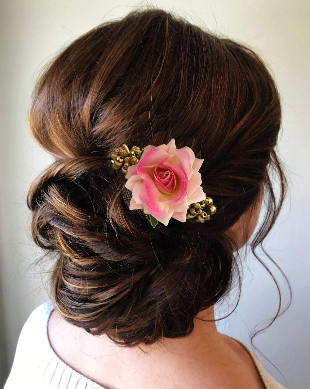 Rose Comb Slide Hair Pin for Women - Baby Pink Hair Accessories for Bun, Updo & Special Occasions | Pack of 1 | Elegant Bridal & Prom Hair Jewelry