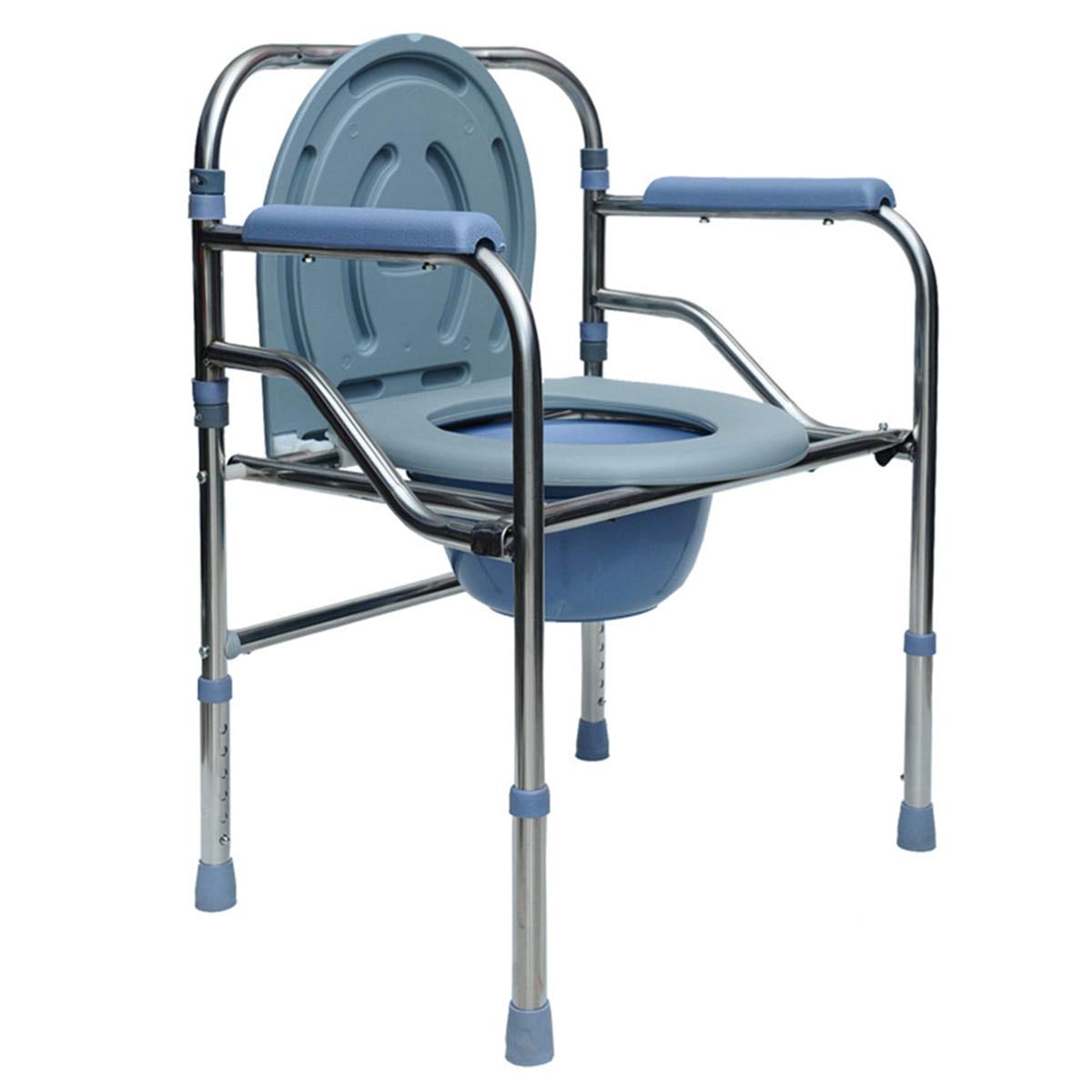 Portable Toilet Seat Chair - Heavy Duty Folding Commode with Steel Frame, Adjustable Height for Bariatric & Elderly Care - Ideal for Home, Camping, Travel & Medical Use