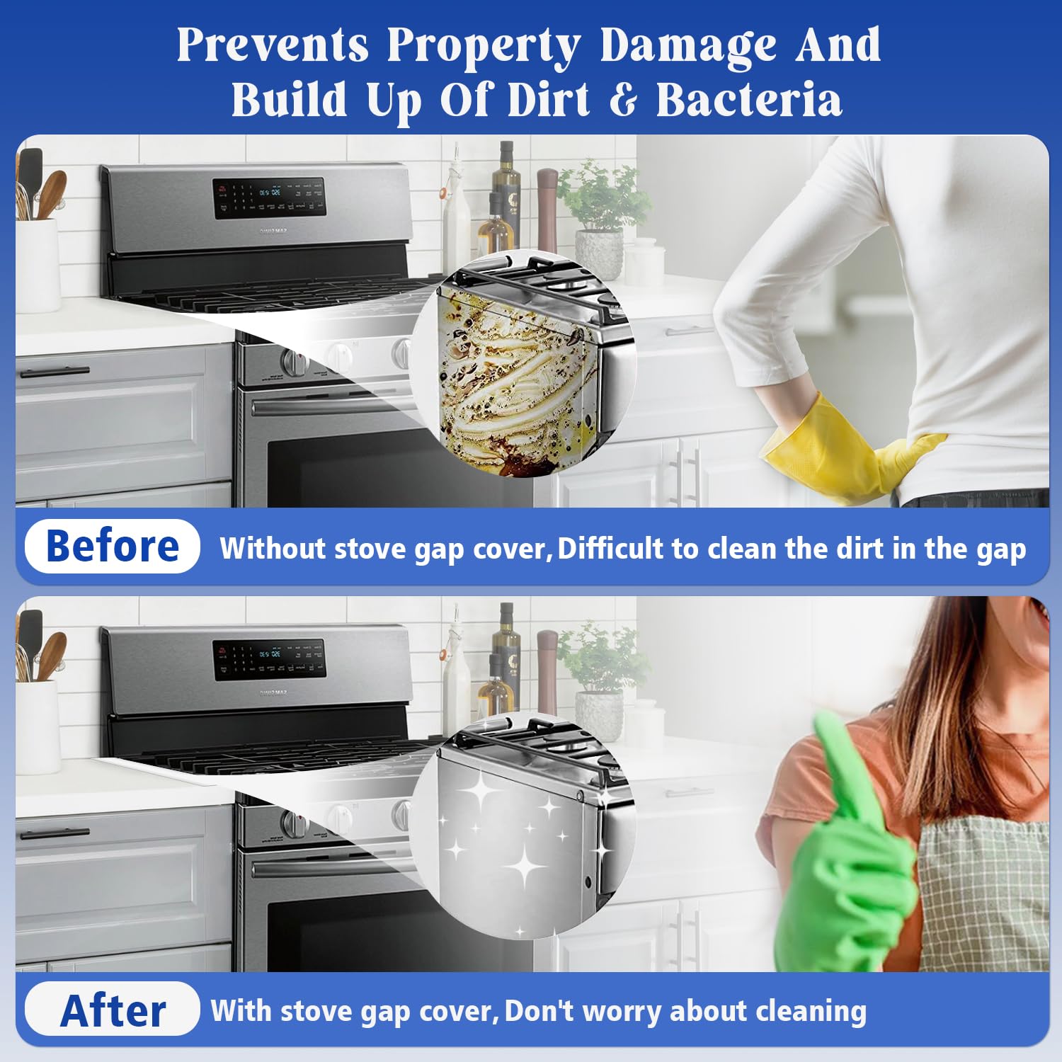 Heat Resistant Silicone Stove Gap Covers (2 Pack) - 21 Inch White Countertop Protector for Kitchen Safety - Perfect for Preventing Spills & Crumbs Between Stove and Counter