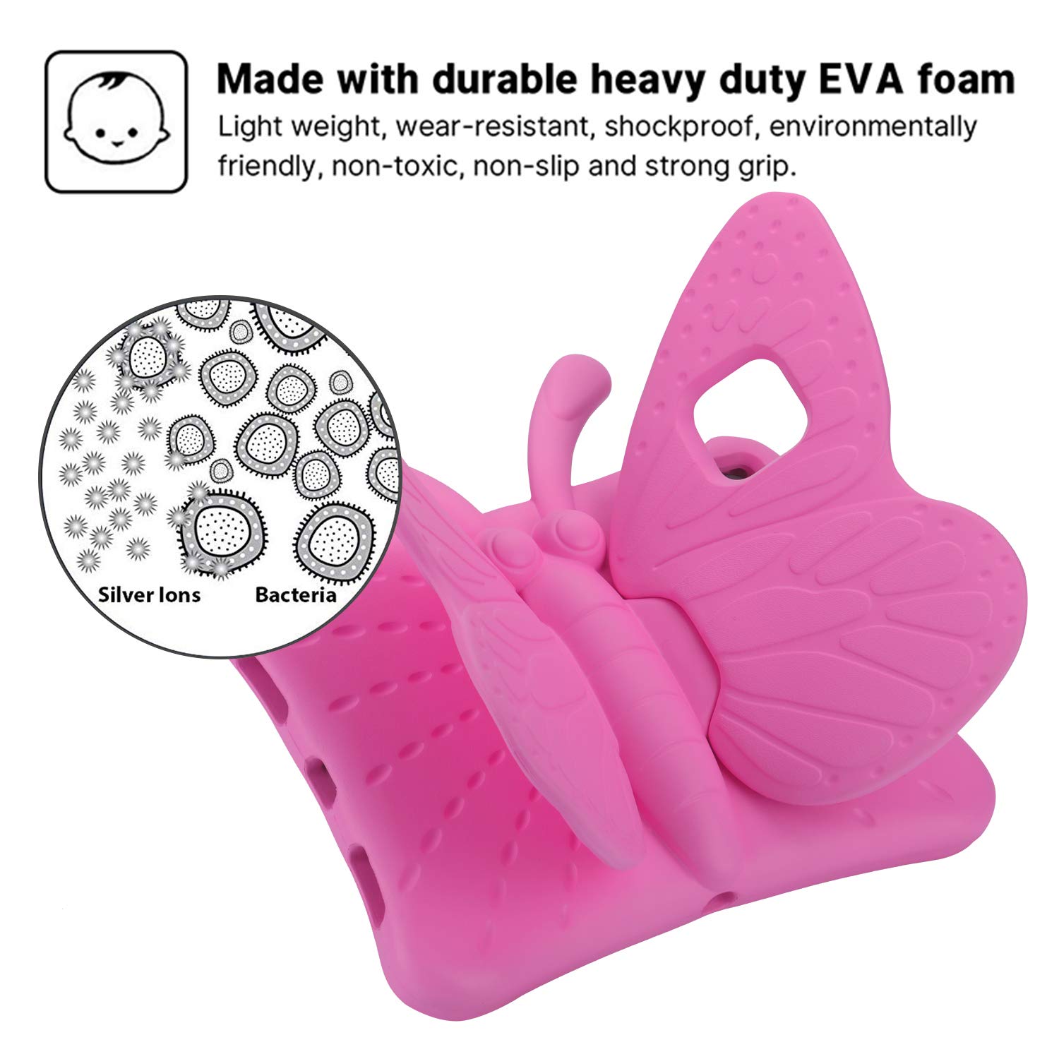 Pretty Butterfly iPad Air 11 Case 2024/2025 - Shockproof Kids Tablet Cover for Girls with Stand & Pencil Holder | Lightweight EVA Foam Full Body Protection | Perfect for School, Travel & Play (Rose)