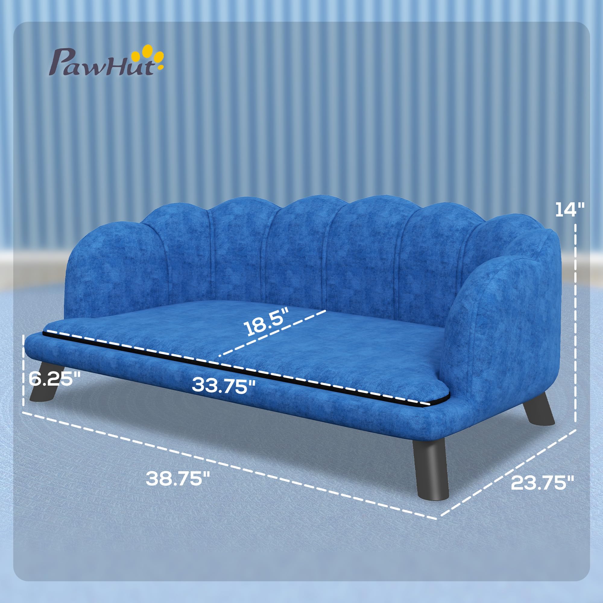 PawHut Velvet Large Dog Couch with Foam Cushion - Soft & Cute Dog Bed with Pearl Design for Medium & Big Dogs - Dark Blue Pet Sofa for Living Room, Bedroom & Pet-Friendly Spaces