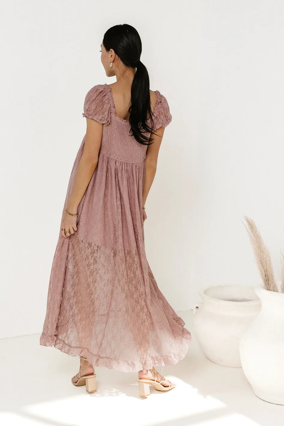Bailey Lace Dress in Rose Pink - Elegant Floral Wedding Guest Dress & Special Occasion Outfit - Final Sale