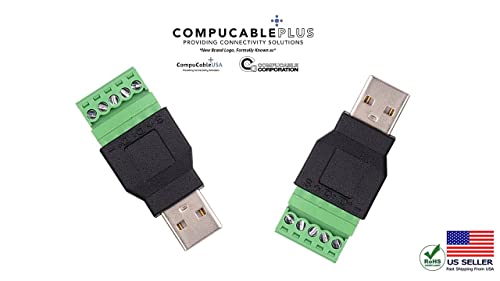 2-Pack USB 2.0 Male to Screw Terminal Adapter Connector for DIY Electronics and Industrial Applications