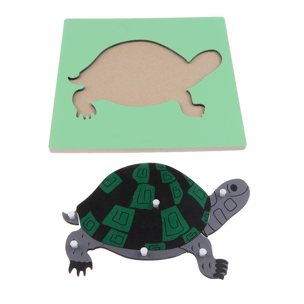 Montessori Wooden Animal Jigsaw Puzzle - Educational Toys for Kids & Toddlers - Tortoise, Elephant, Lion - Learning Games for Preschool & Home Schooling