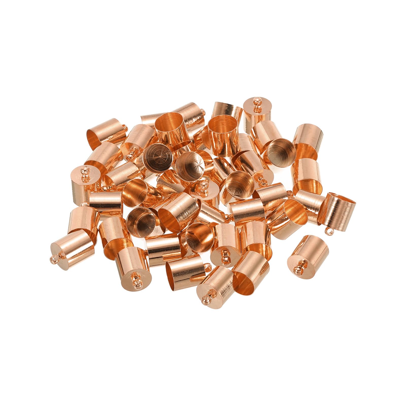 PATIKIL 50Pcs 11.6mm Brass Cord End Caps - Rose Gold Barrel Beads for Kumihimo, Leather Cord & Jewelry Making (15mm Length) - Perfect for DIY Tassels, Bracelets & Necklace Crafting