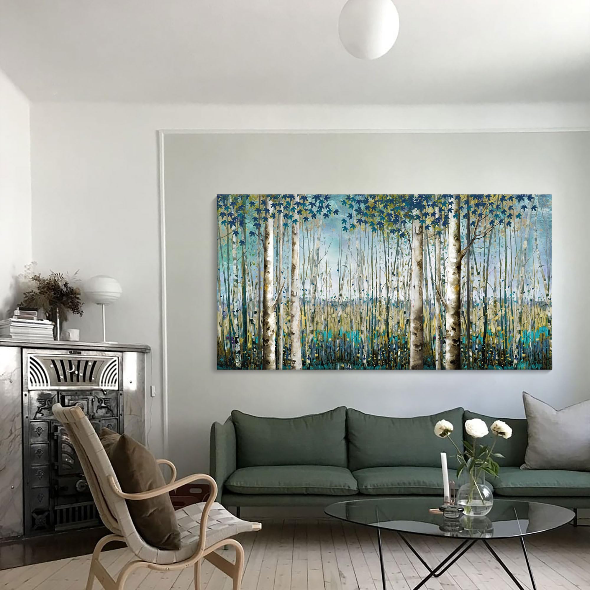 Large Birch Tree Landscape Canvas Wall Art - Nature Inspired Forest Painting for Living Room, Bedroom & Dining Room Decor - 29x58 Inch Farmhouse Wall Decor - Perfect for Home, Office & Cabin Aesthetic
