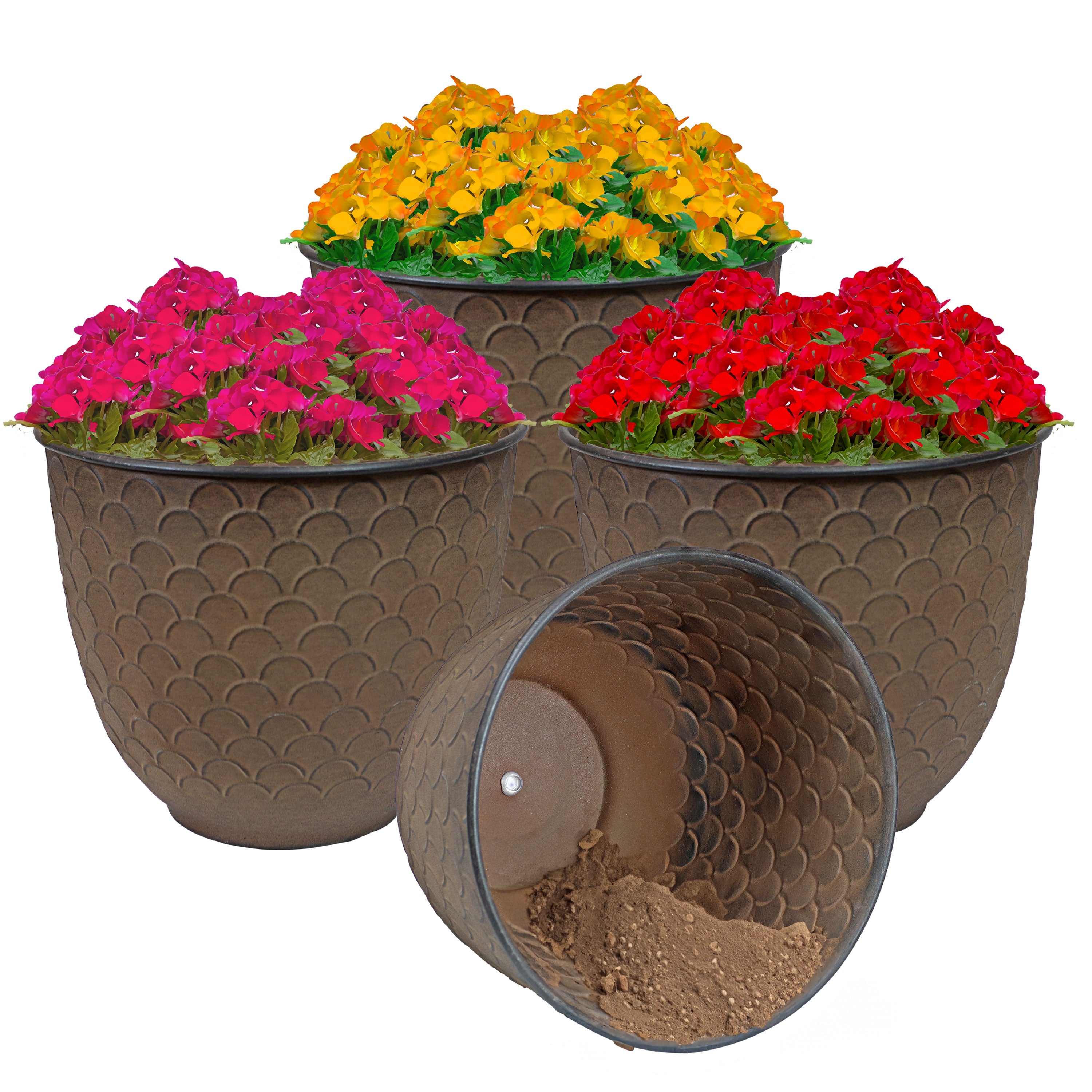Sunnydaze Dinah 12.5 Inch Metal Outdoor Plant Pots - Rust-Resistant Garden Planter for Patio, Deck, Balcony & Backyard Decor