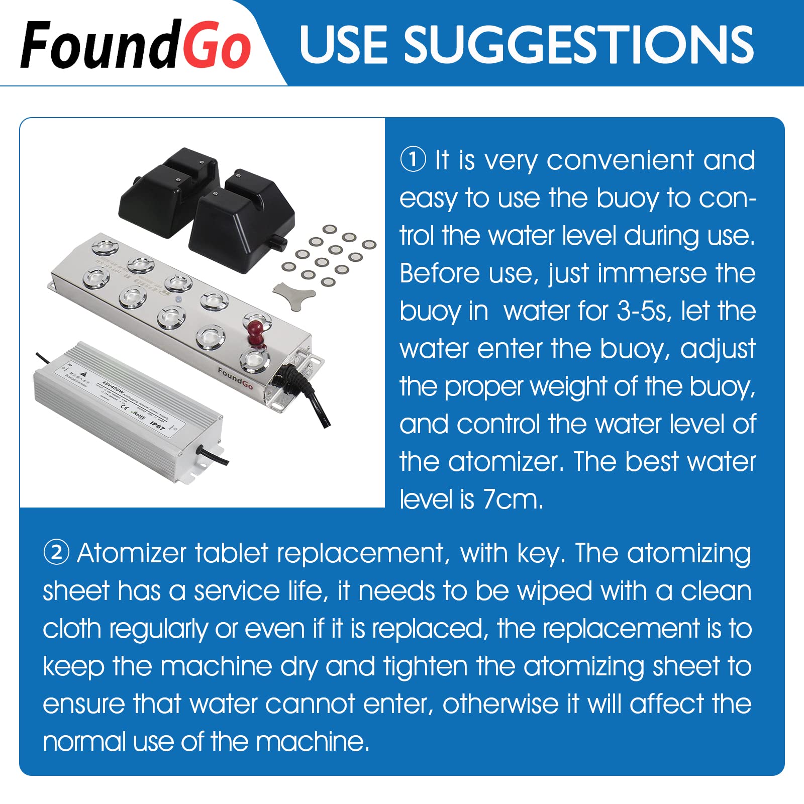 FoundGo 350W Ultrasonic Fog Maker Fogger Machine with Buoy & 10 Replacement Discs - Powerful Water Fountain Pond Humidifier & Mist Maker for Home, Garden, and Indoor Air Hydration