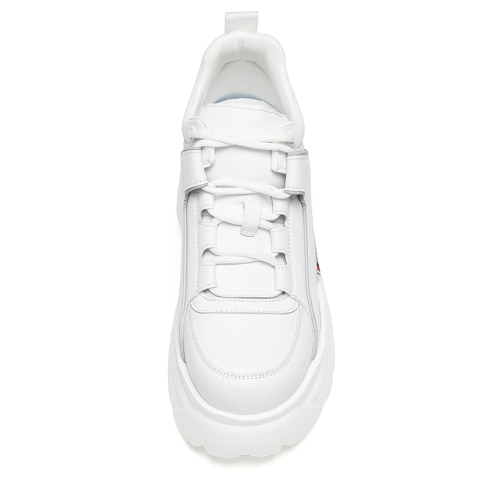 Somiliss Women's Chunky Platform Sneakers - Microfiber Leather Lace-Up Casual Shoes in White & Black | Comfortable Walking Shoes for Women | Perfect for Daily Wear, Work & Fashion Outfits