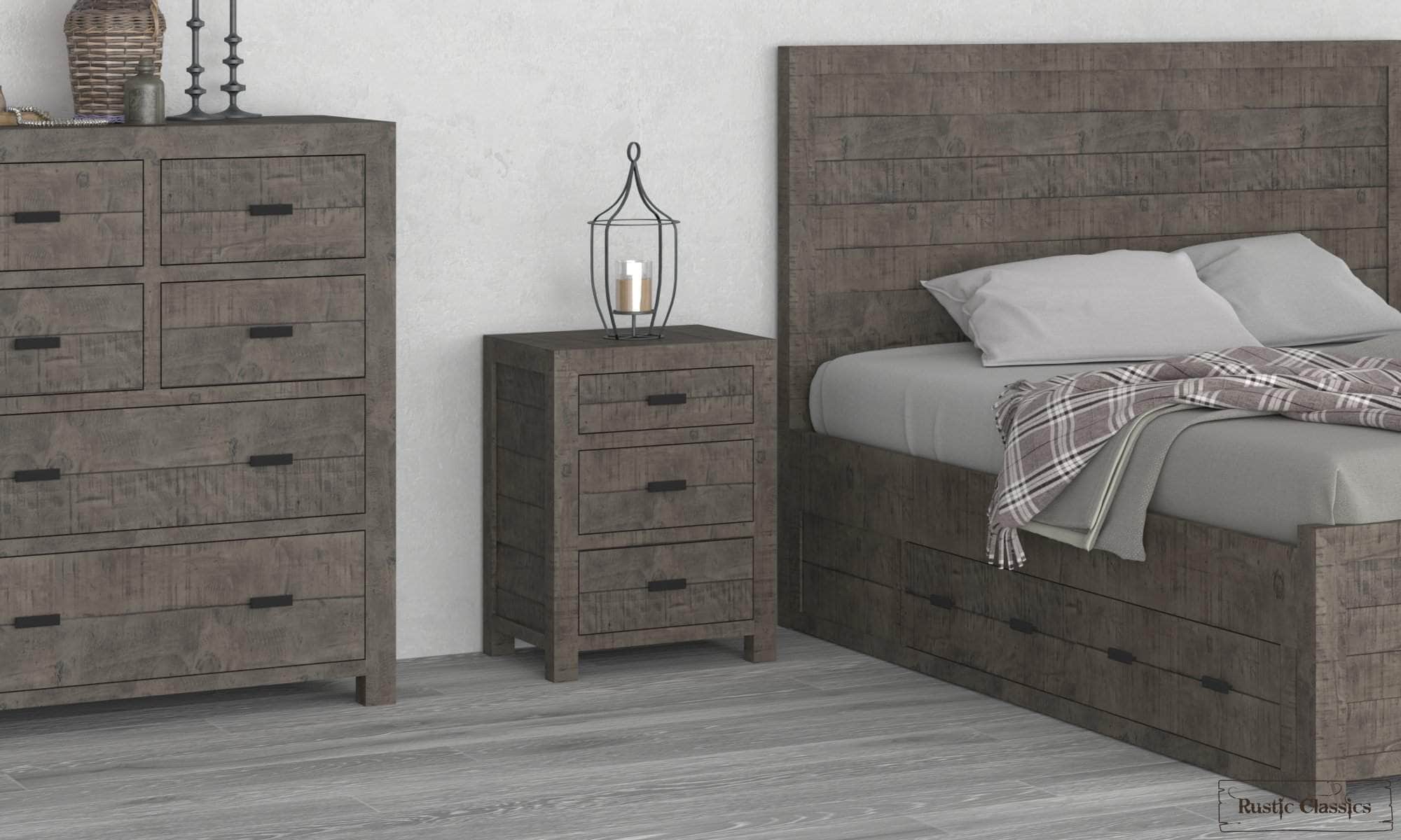 Whistler Grey Reclaimed Wood 3-Drawer Nightstand - Rustic Bedside Table for Bedroom, Living Room & Guest Room