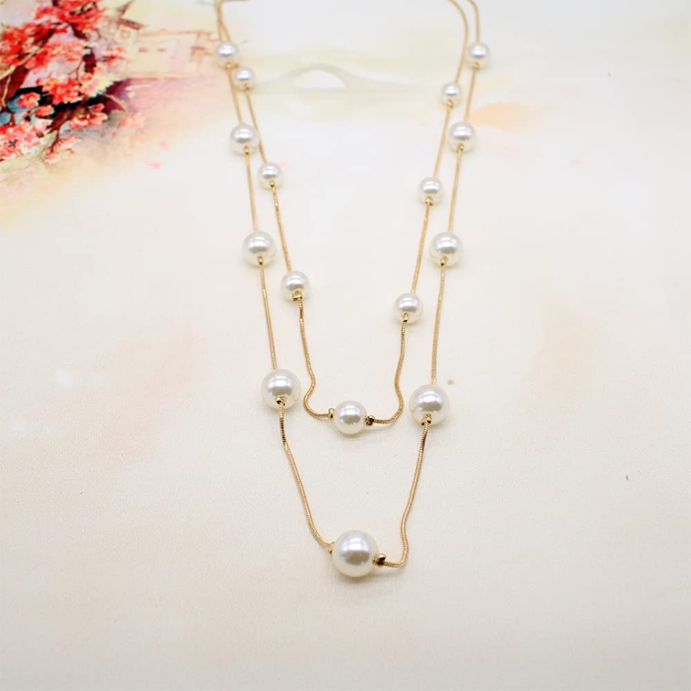 Fashion Bohemian Layered Pearl Sweater Necklace for Women - Gold & Silver Tone Statement Jewelry Gift - Perfect for Casual Outfits, Office Wear & Special Occasions