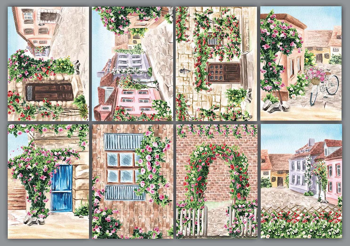 CrafTreat Floral Decoupage Paper for Crafts - Climbing Roses Design - A4 Size (8.3 x 11.7 Inch) 8 Sheets - Vintage Scrapbooking Paper for Furniture, DIY Projects, Card Making & Home Decor - Rose Pattern Decorative Craft Paper for Art Journals, Gift Wrapping & Mixed Media