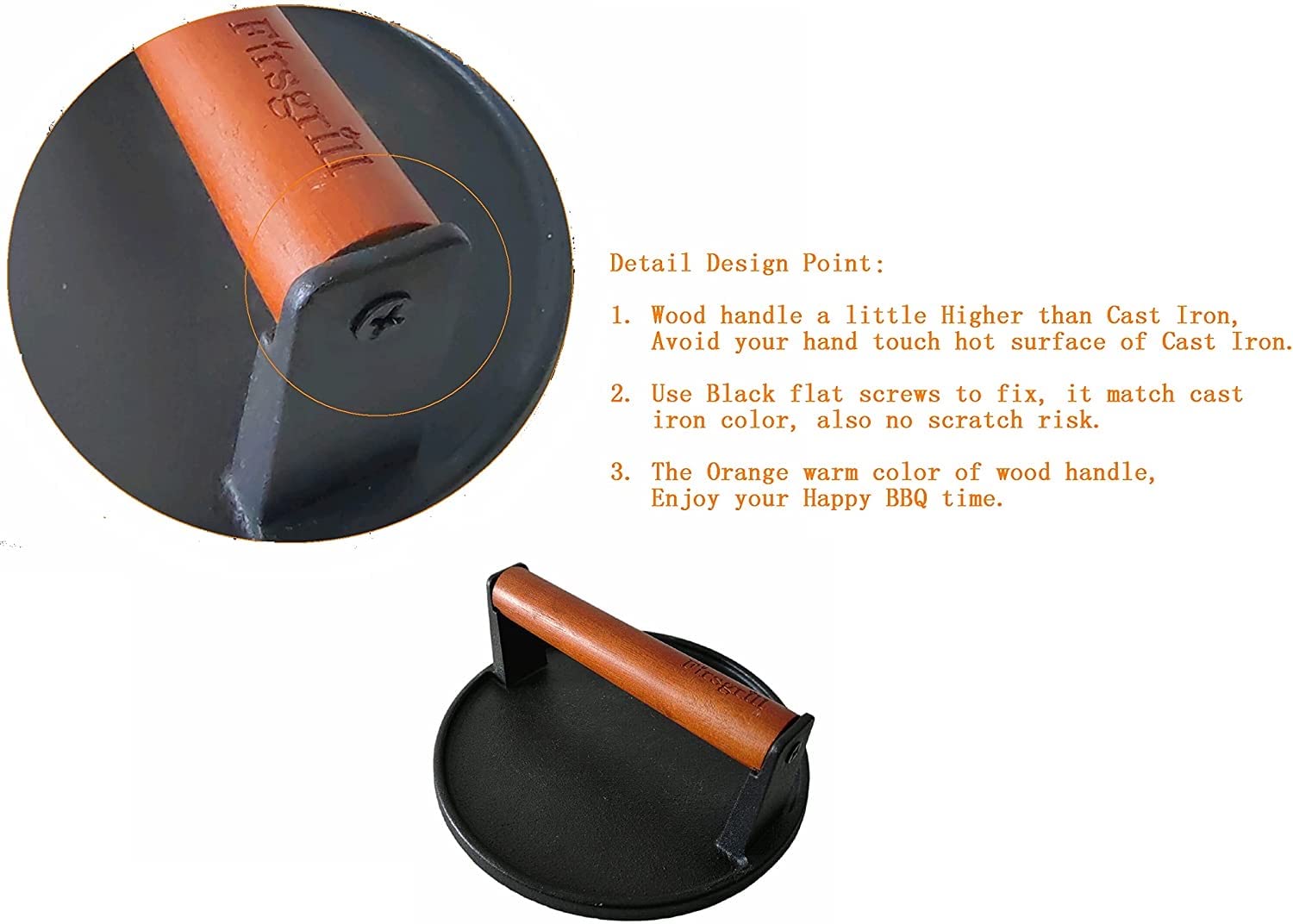 Heavy-Duty Cast Iron Smash Burger Press - 2 Pack 7.08