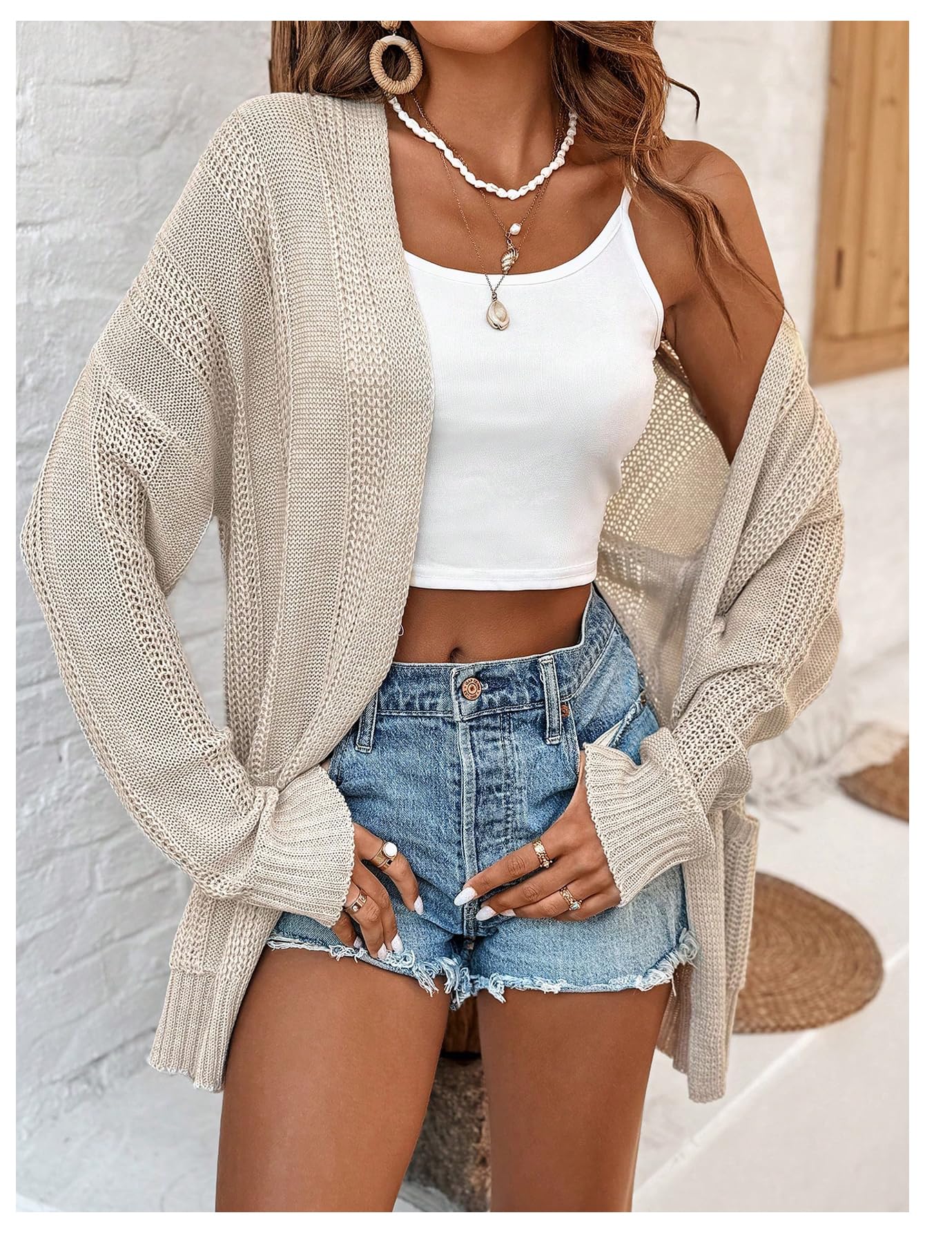 GORGLITTER Women's Long Cardigan - Crochet Boho Open Front Knit Sweater with Long Sleeves, Loose Fit Cardigan for Women | Perfect for Fall, Winter, Layering & Casual Outfits