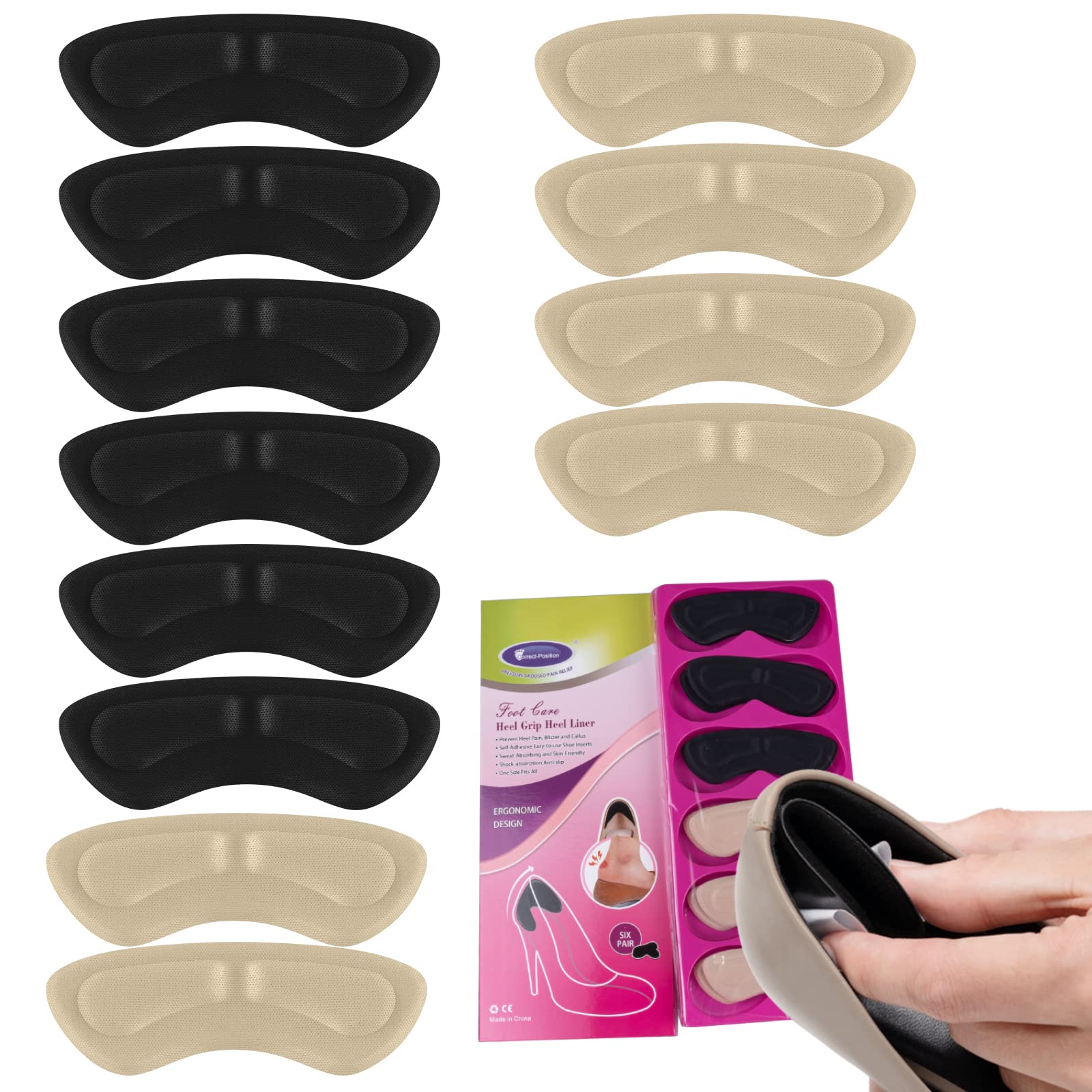 Heel Grips & Cushion Inserts for Women & Men - 6 Pairs Anti-Slip Heel Pads for Loose Shoes | Prevent Blisters, Foot Pain & Improve Shoe Fit | Perfect for Work, Sports & Everyday Comfort