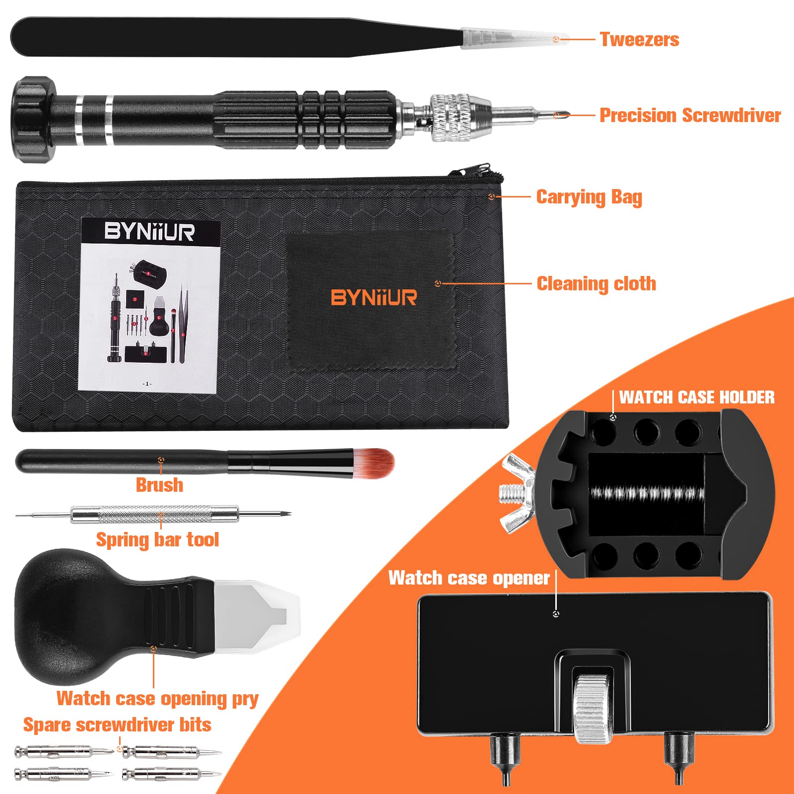 BYNIIUR Professional Watch Battery Replacement Tool Kit - Watch Opener, Wrench & Back Remover for Watch Repair - Complete Watch Battery Changing Kit with Case Opener Tools (Ideal for DIY Watch Repair & Maintenance at Home)