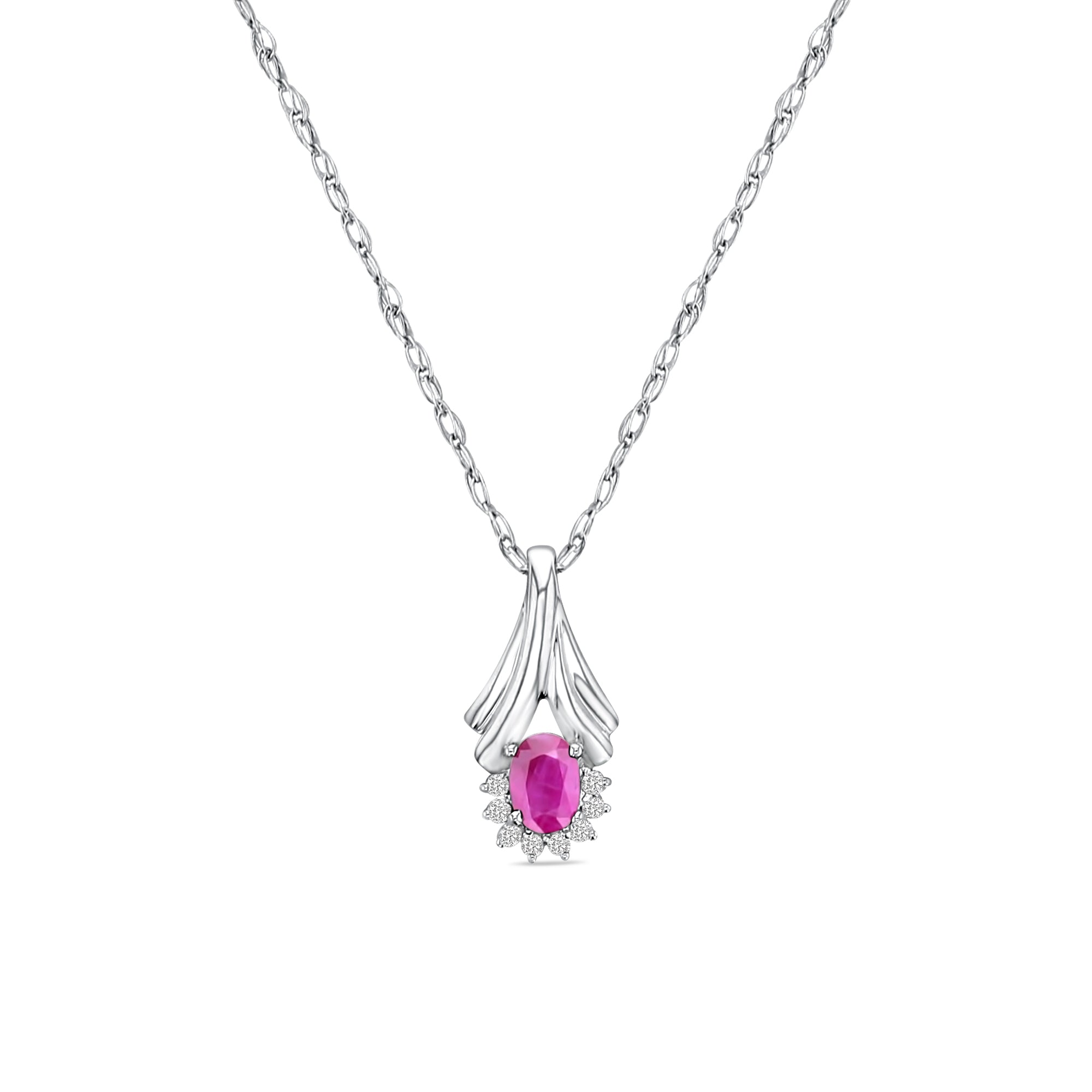 1.10ct Oval Ruby & Diamond Halo Pendant in 14K White Gold - Elegant Necklace for Women, Perfect Gift for Anniversary, Valentine's Day & Special Occasions