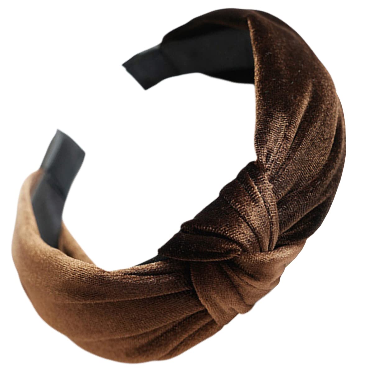 Scicent Knotted Velvet Headbands for Women - Wide Turban Hair Hoops & Top Knot Bands in Dark Coffee | Perfect for Workouts, Yoga, and Everyday Styling