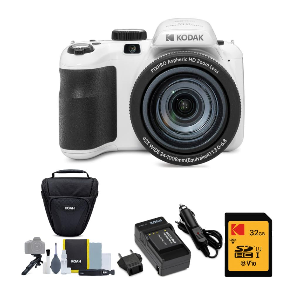 Kodak PIXPRO Astro Zoom AZ425 20MP Digital Camera (White) with 32GB SD Card, Rechargeable Battery, Charger & Case - Perfect for Travel Photography, Family Events & Outdoor Adventures