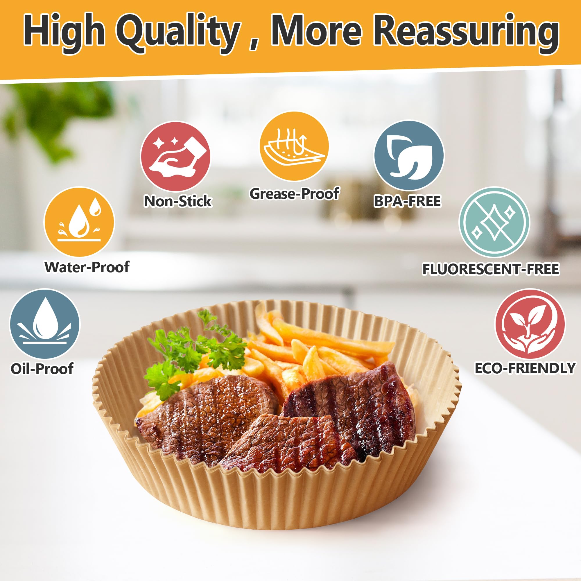125Pcs Air Fryer Paper Liners - 8 Inch Non-Stick Parchment Paper Rounds for Air Fryer & Microwave | BPA & Bleach Free | Perfect for Cooking, Baking & Reheating Food