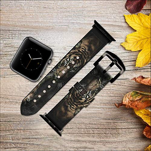 CA0114 Bengal Tiger Print Leather & Silicone Smart Watch Band for Apple Watch 38mm/40mm/41mm - Stylish & Durable Replacement Strap for Workouts, Office & Casual Wear