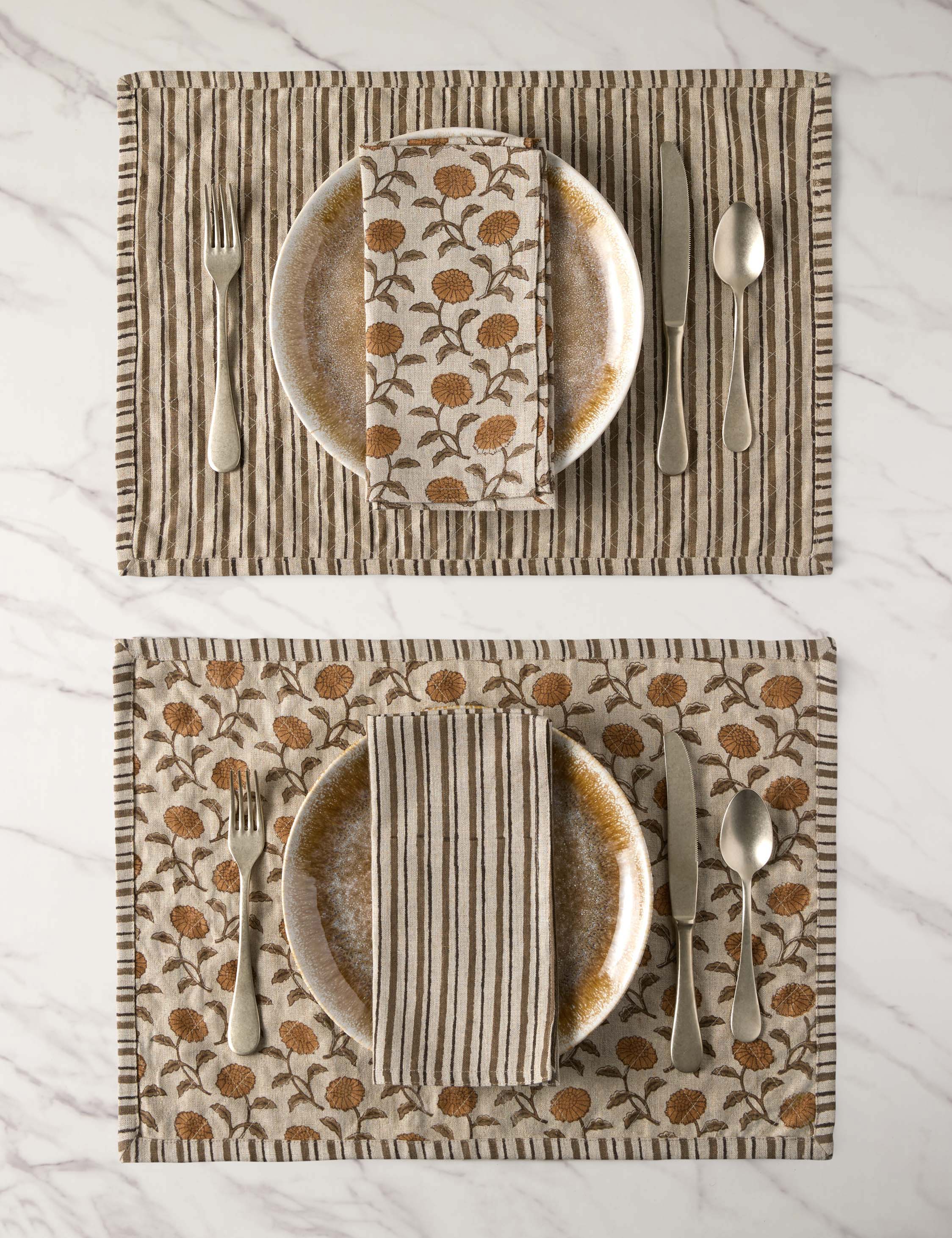 Reversible Linen Placemats Set of 4 - Dori Washable Table Mats for Dining Room, Kitchen & Outdoor Picnics - Elegant Double-Sided Tableware for Everyday Use & Special Occasions