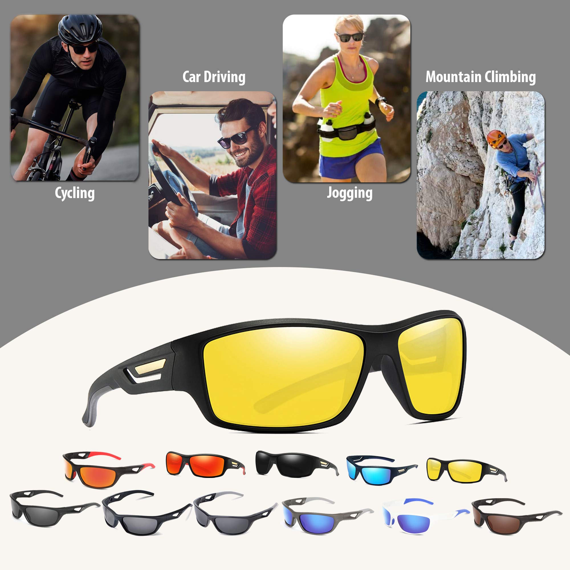 Polarized Sports Sunglasses for Men & Women - UV Protection, Shatterproof Cycling Glasses for Running, Hiking, Fishing & Outdoor Activities