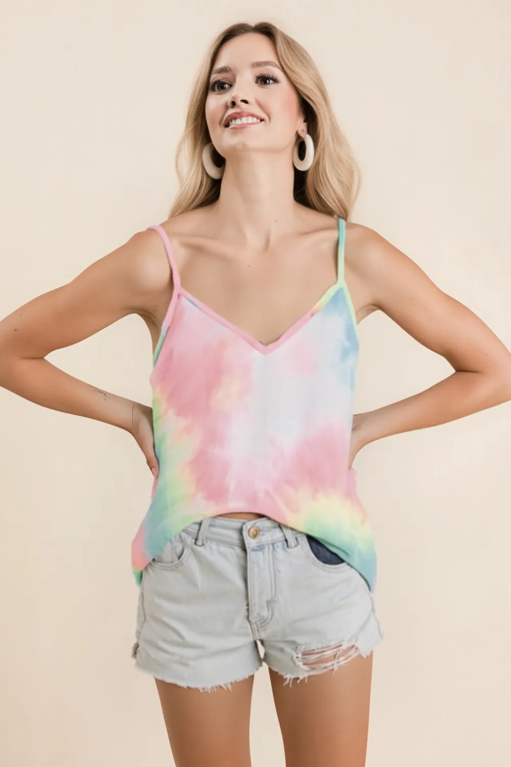 BiBi Tie Dye French Terry Knit Cami Top - Women's Casual Loungewear & Summer Outfit Essential