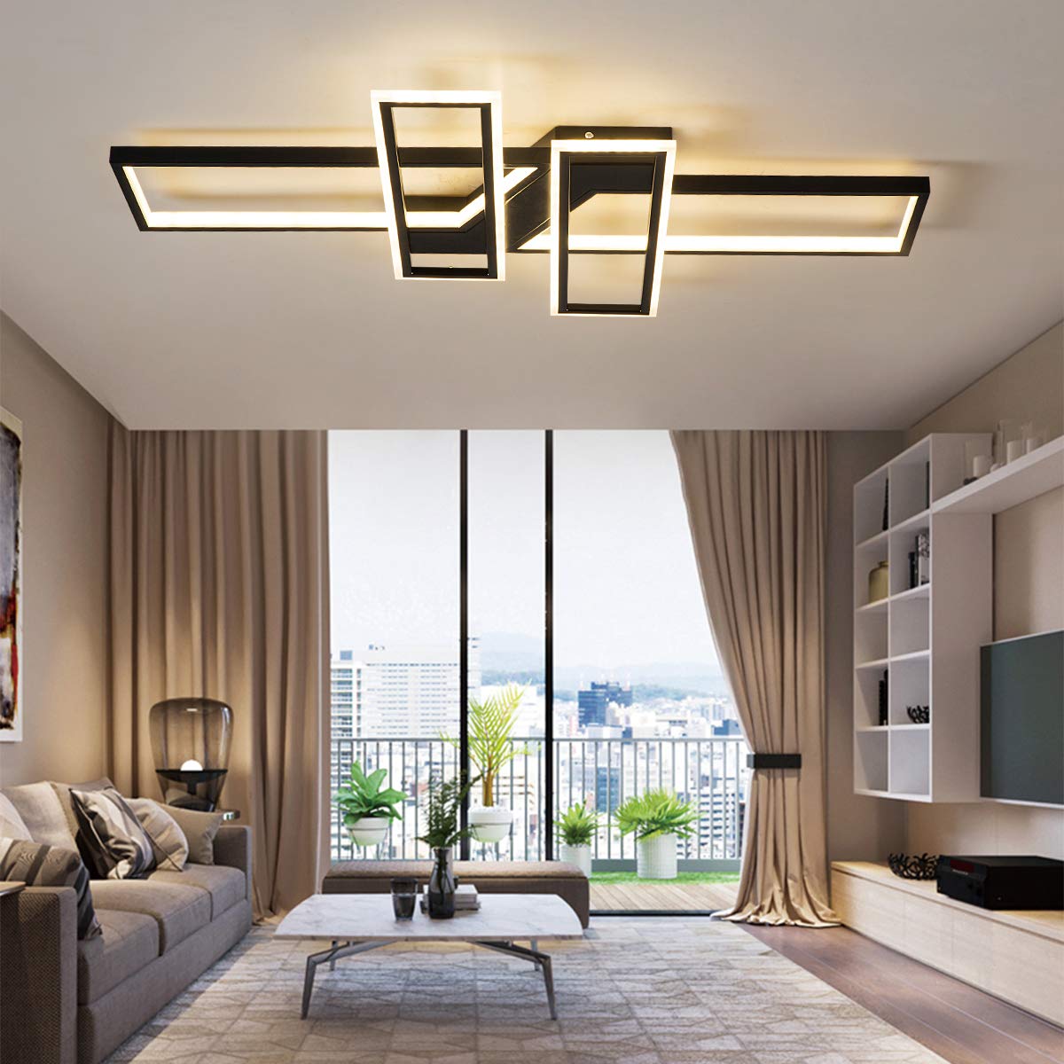 Modern Dimmable LED Ceiling Light Fixture - Square Flush Mount Chandelier with Remote Control for Living Room, Dining Room, Kitchen Island & Bedroom | Energy-Efficient Lighting for Home Decor & Ambient Mood Setting