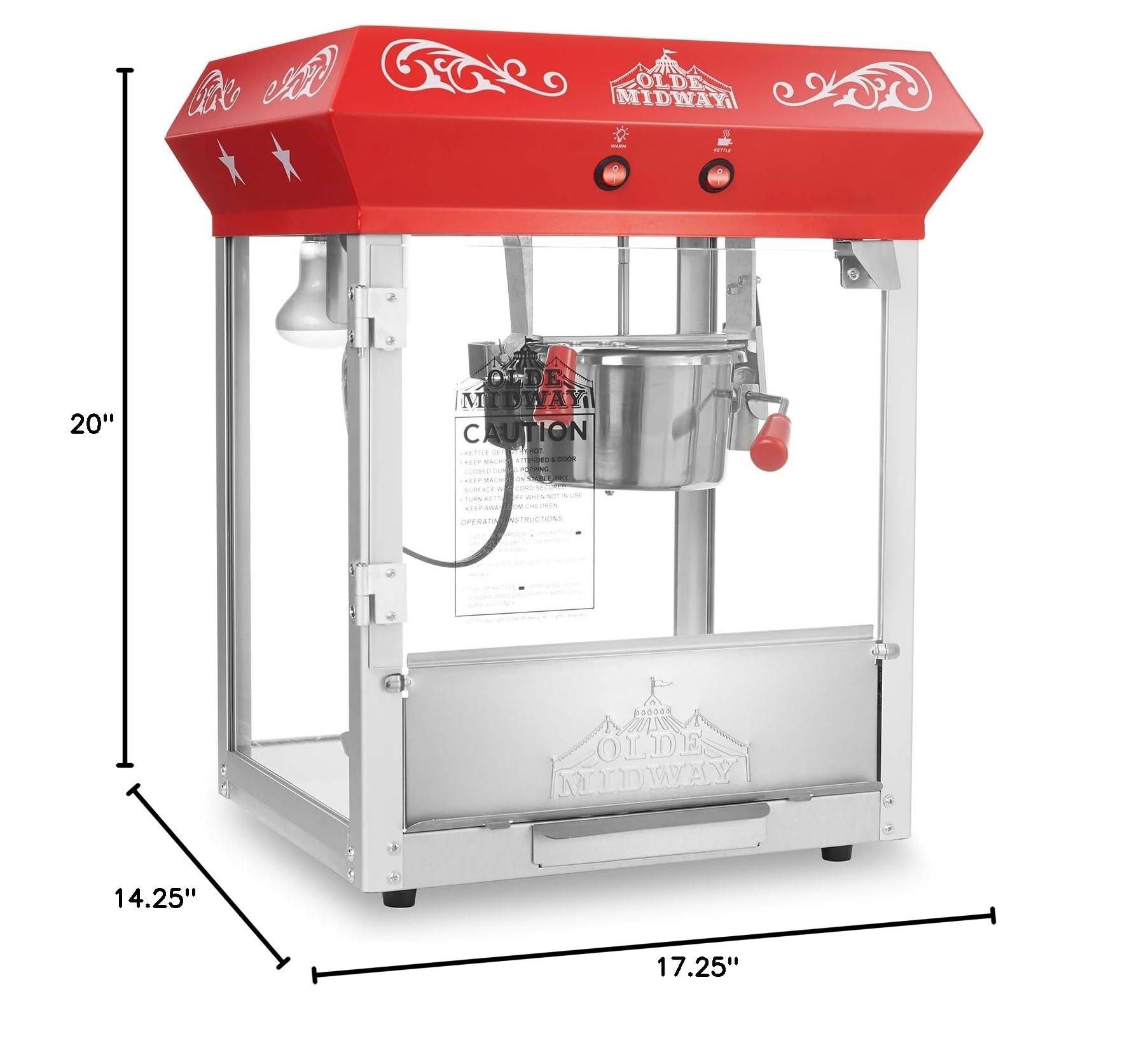 Olde Midway Commercial Popcorn Machine - 6-Ounce Kettle Popper for Movie Theater Style Popcorn at Home, Parties & Events (Red)