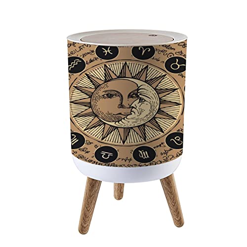 Small Trash Can with Lid - 1.6 Gallon Bathroom & Kitchen Waste Bin, Dog-Proof Garbage Can with Decorative Sun & Moon Design for Home, Office, Nursery | Perfect for Bedroom, Bathroom, Kitchen & Pet Areas