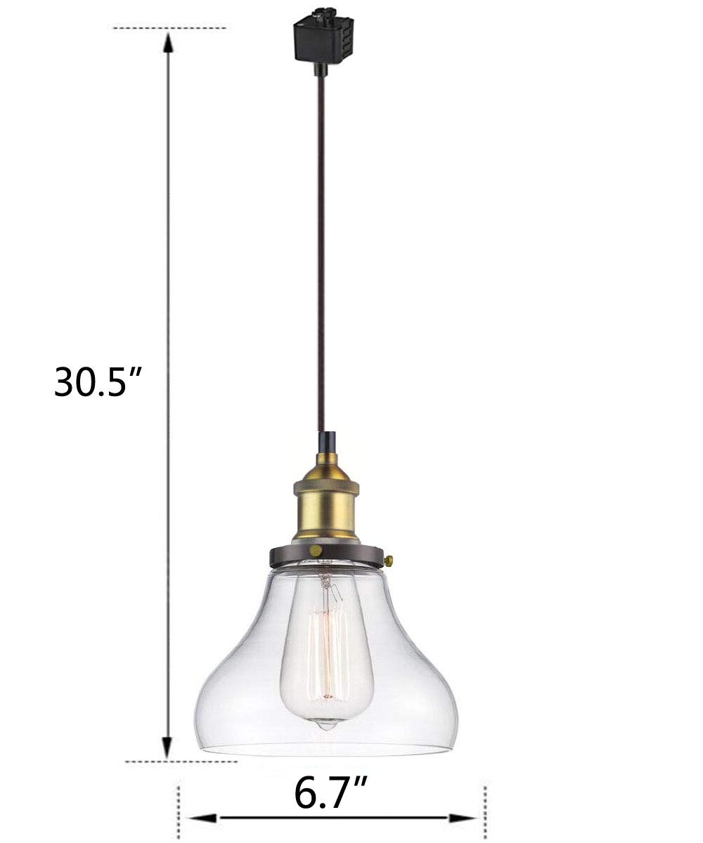 Juno Track Lighting Pendant Light - Handmade Traditional Glass Shade with Single Bulb | Modern Ceiling Lighting for Kitchen, Dining Room & Living Room