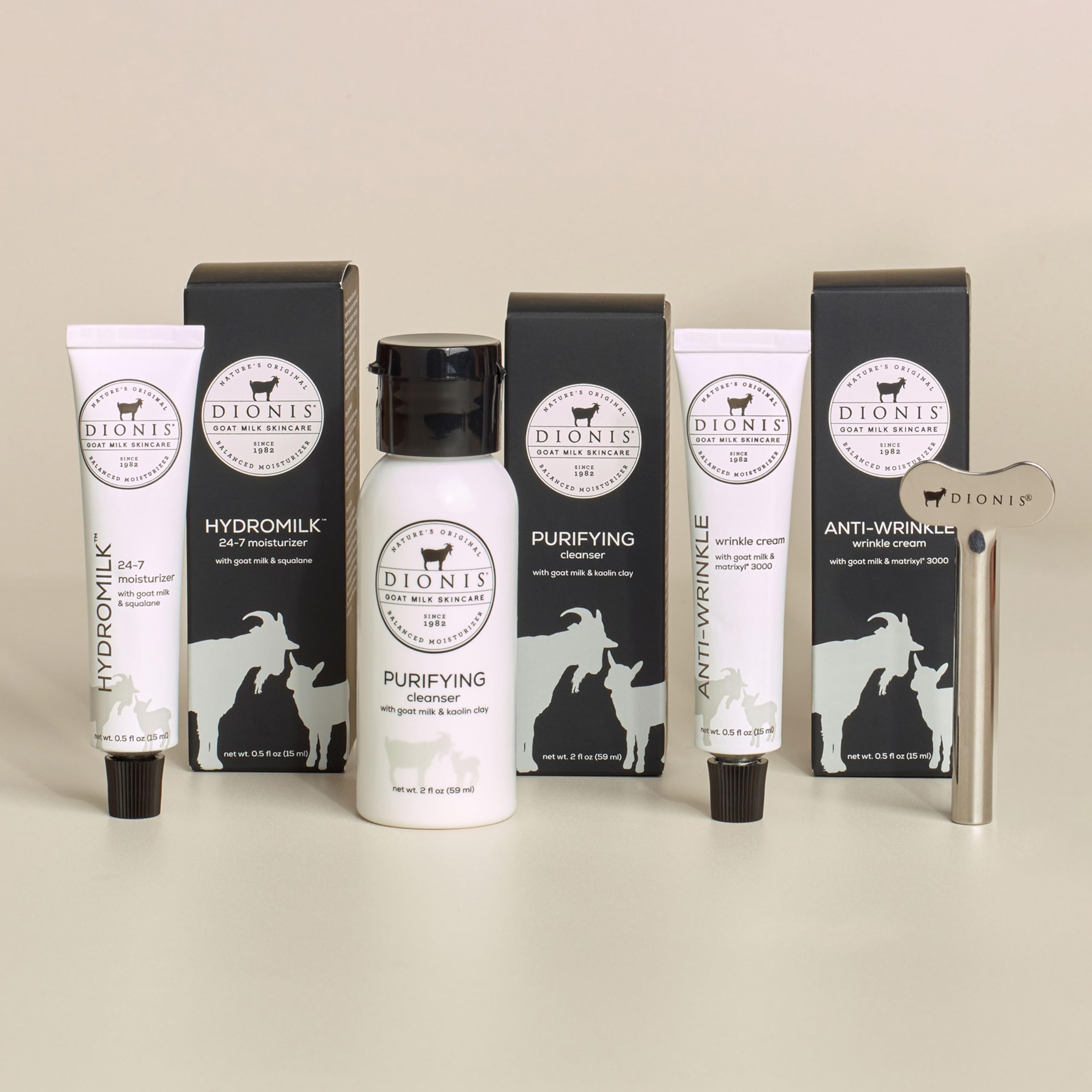 Dionis Goat Milk Skincare Core Collection Starter Set with 6-Piece Lip Balm Ornament 2024 | Natural Moisturizing Gift Set for Dry Skin Care & Holiday Gifting