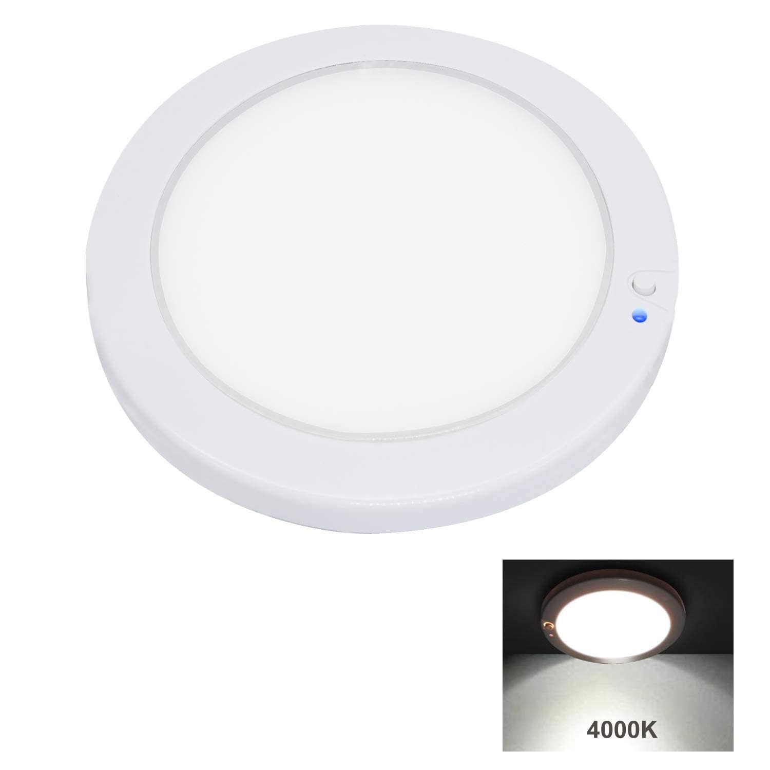 12V DC LED RV Interior Light with On/Off Switch - 5 Inch Surface Mount Panel Light for Campers, Trailers & Boats - Set of 2 Large Oval Pancake Lights - Perfect for Bedroom, Kitchen & Cabin Lighting