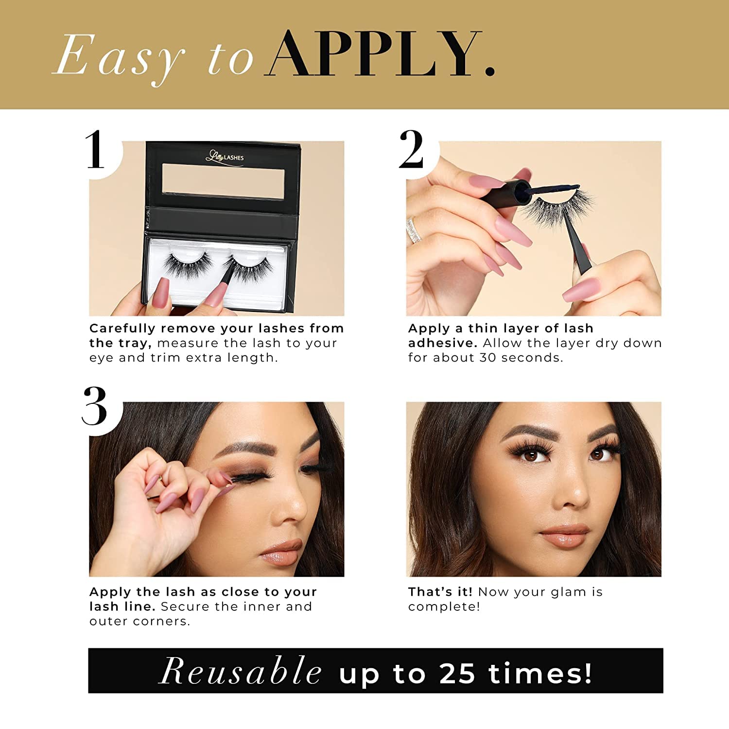 Lilly Lashes Brooklyn False Eyelashes - Premium Synthetic 15mm Black Full Volume Round Lashes for Dramatic Eye Makeup | Perfect for Parties, Weddings & Special Occasions