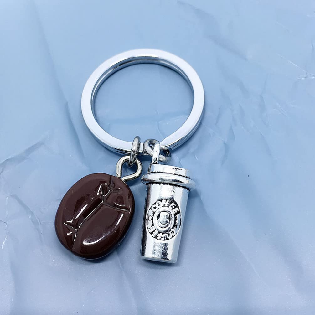 PRETYZOOM Men's Coffee-Themed Keychain - Zinc Alloy Coffee Cup & Bean Key Ring for Wallets, Purses & Car Keys | Perfect Gift for Coffee Lovers & Unique Bag Decor Accessory